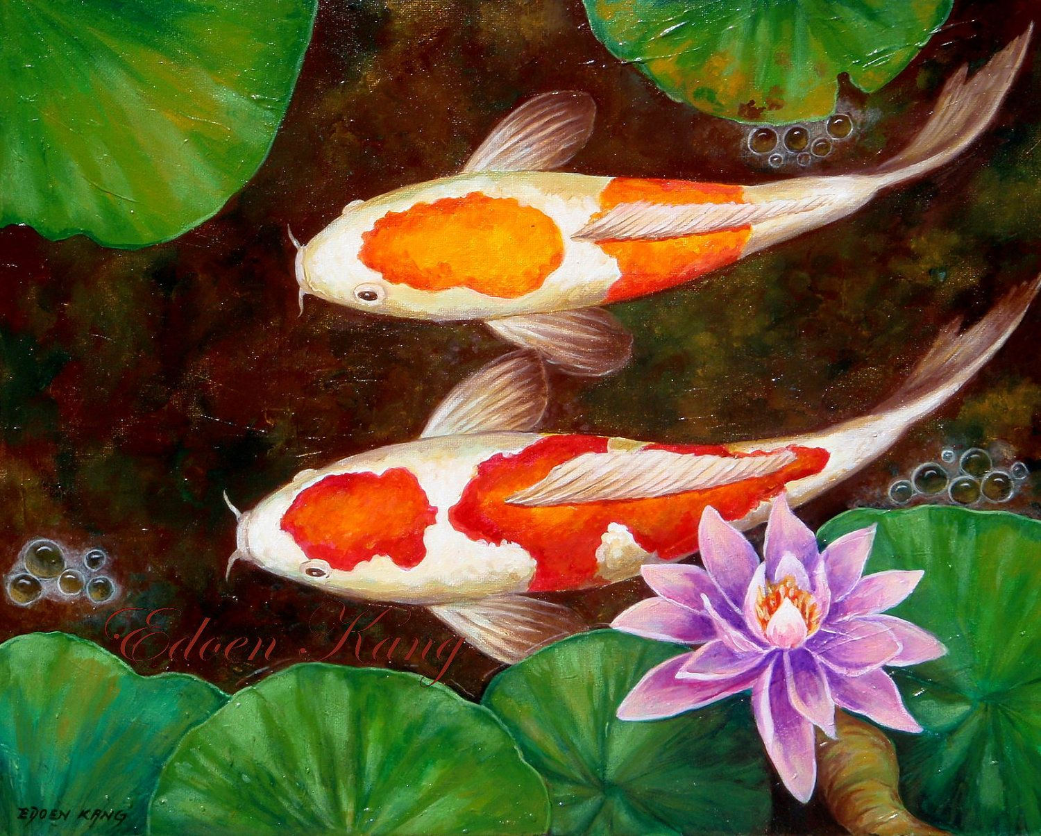 Wallpaper #4f2e6 Koi Fish Heart Original Watercolor Painting Etsy