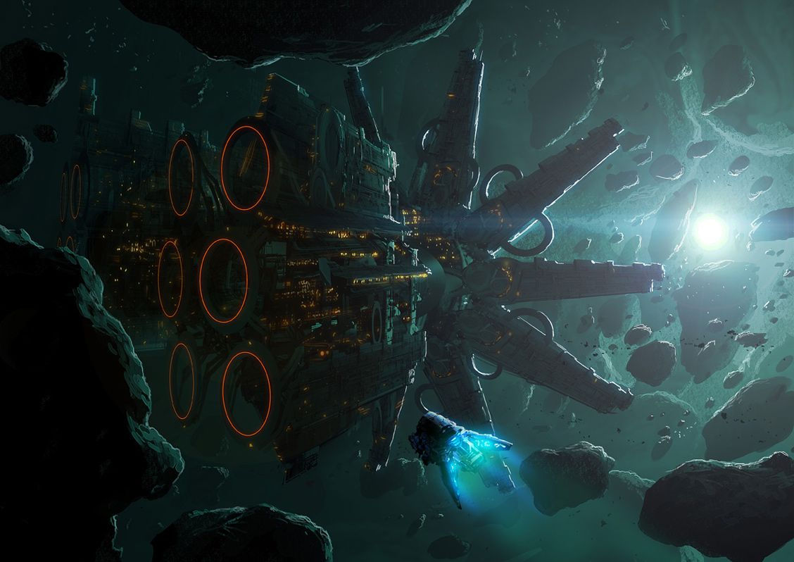 Wallpaper #8miAIJMBSpphPi3-mS3Z124 Huge Spaceship Space Station in Asteroid Field Space Art Concept
