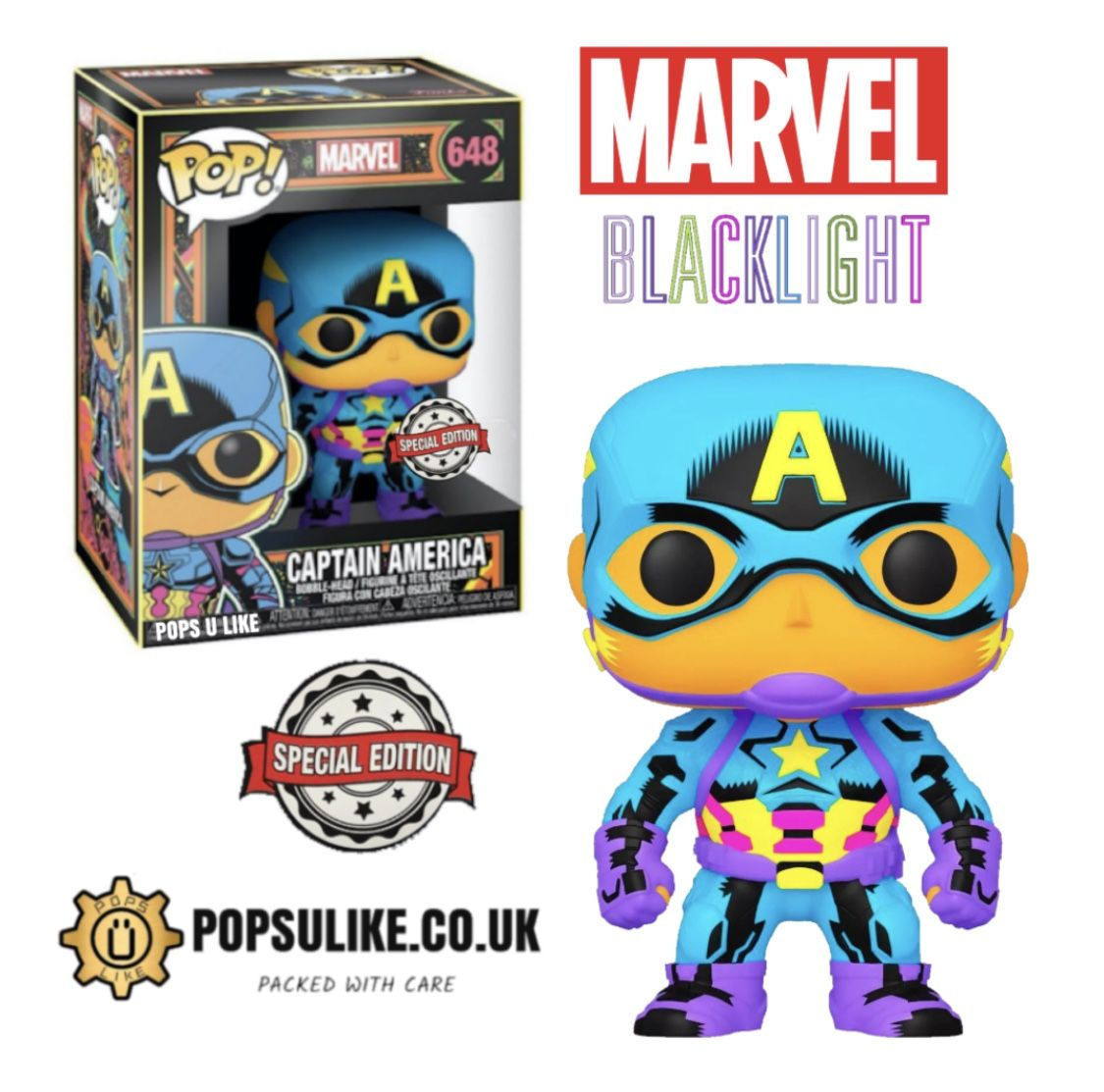 Wallpaper #PGe08JIBSpphPi3-pWiQ191 Marvel Special Edition Captain America Black Light Funko Pop Vinyl
