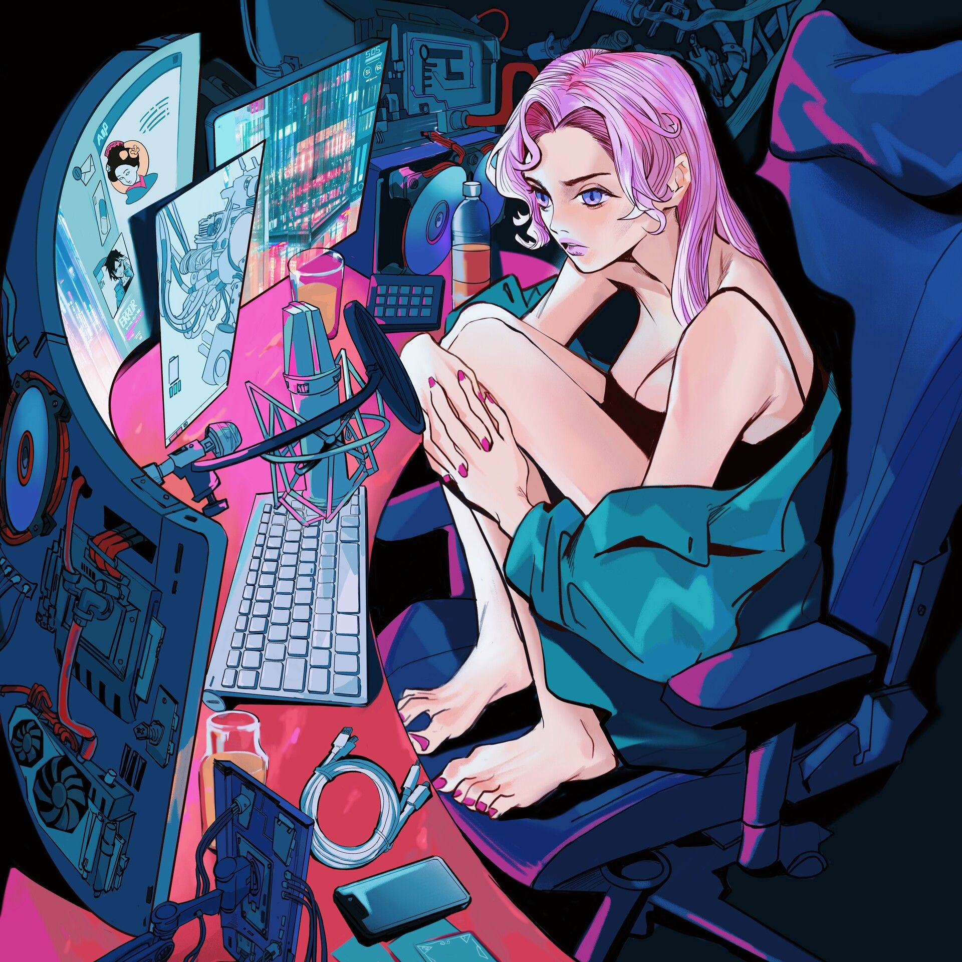 Wallpaper #4Wf665IBSpphPi3-Uk_6114 Otaku Girl by Yichun Hu Cyberpunk Aesthetic Cyberpunk Art Cyberpunk