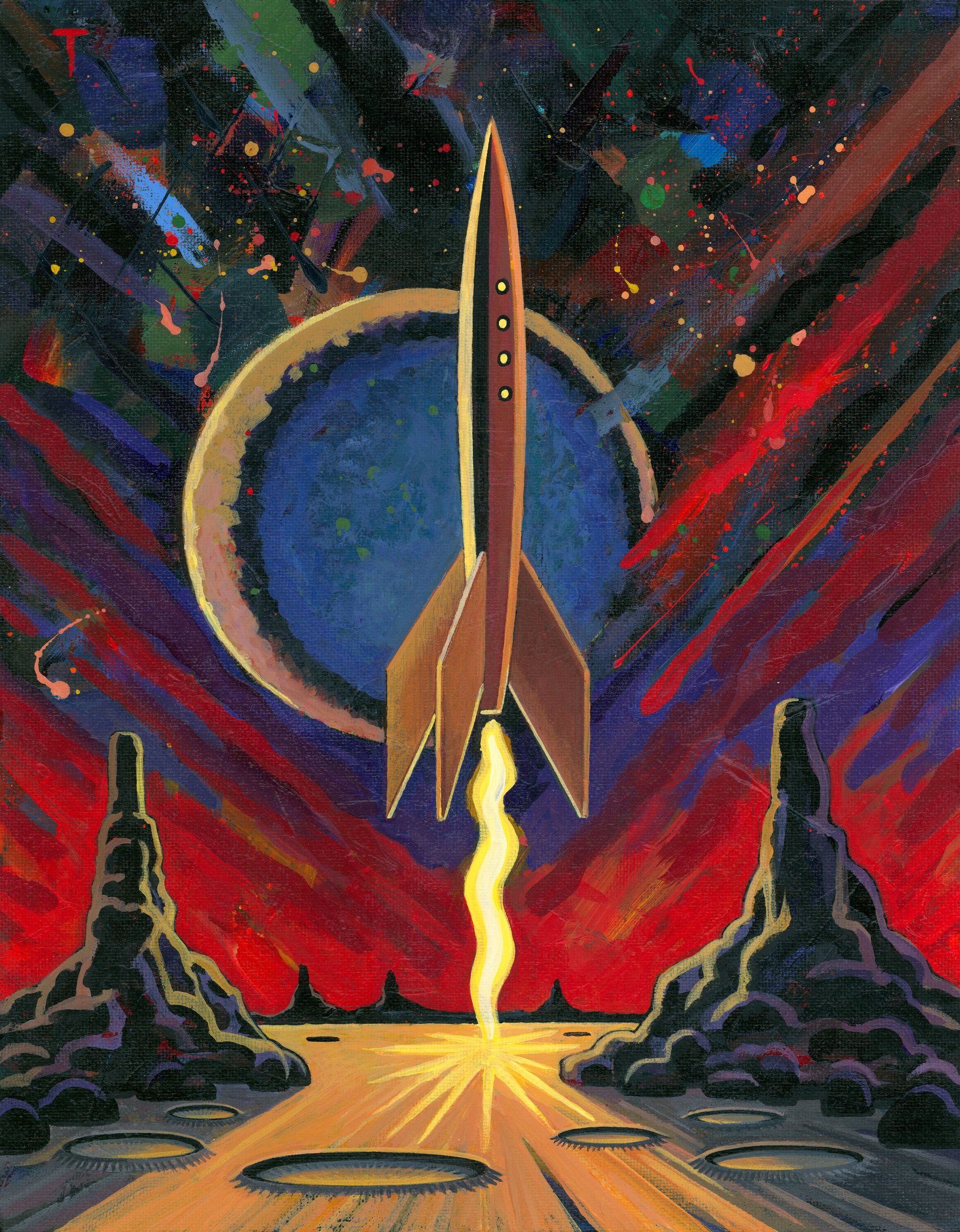 Wallpaper #f0KzPJMBOBpx0NhmG8Ga85 Rocket Painting 48 Space Art Rocket Art Retro Rocket