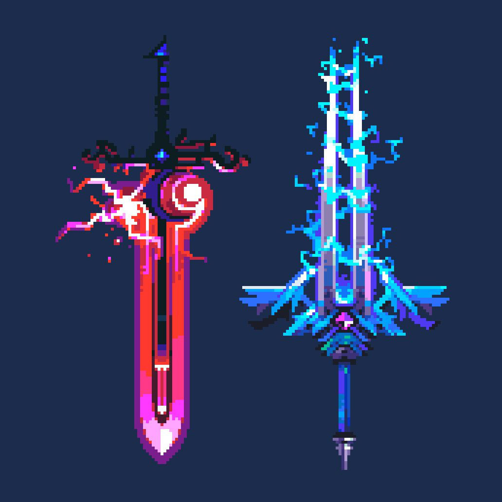 Wallpaper #xRdlPpMBPLD5_VENqd9N165 Artstation Lightning Swords Pixel Art Valerii Kim in 2021 Cool