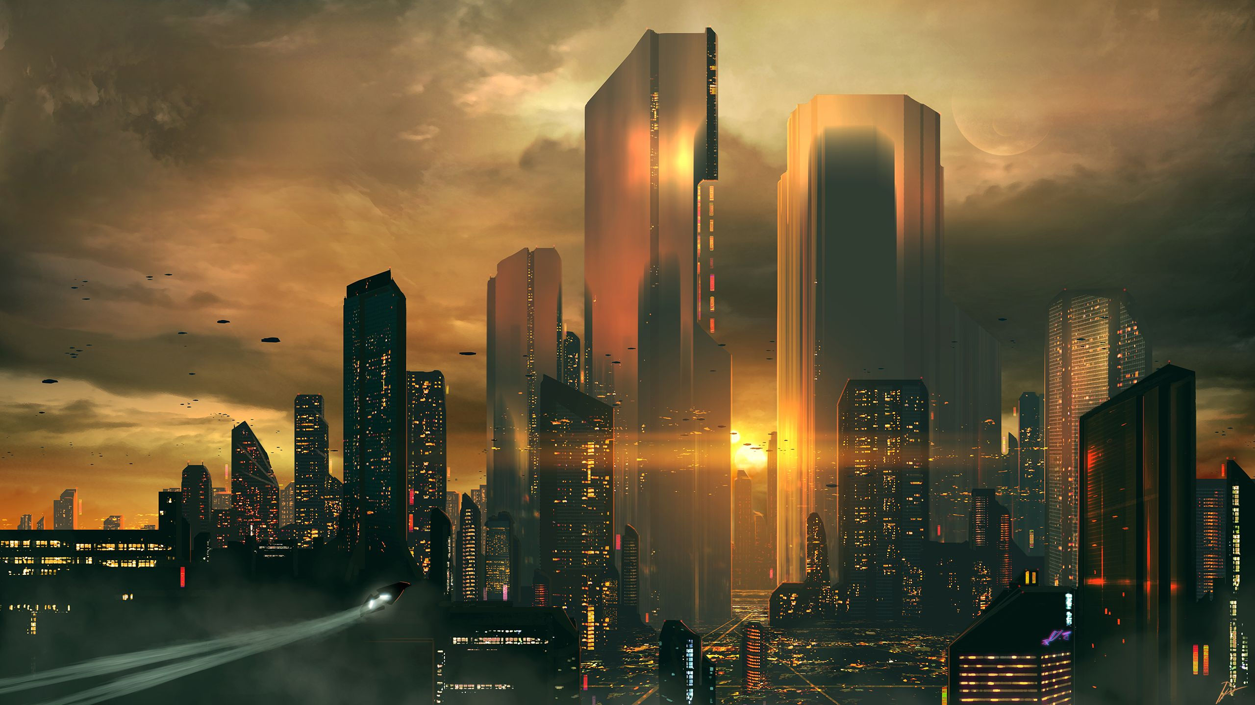 Wallpaper #QHQVvY4B_8f4nGFaLWvm25 Joeyjazz Futuristic Science Fiction Cityscape Sunset Skyscraper