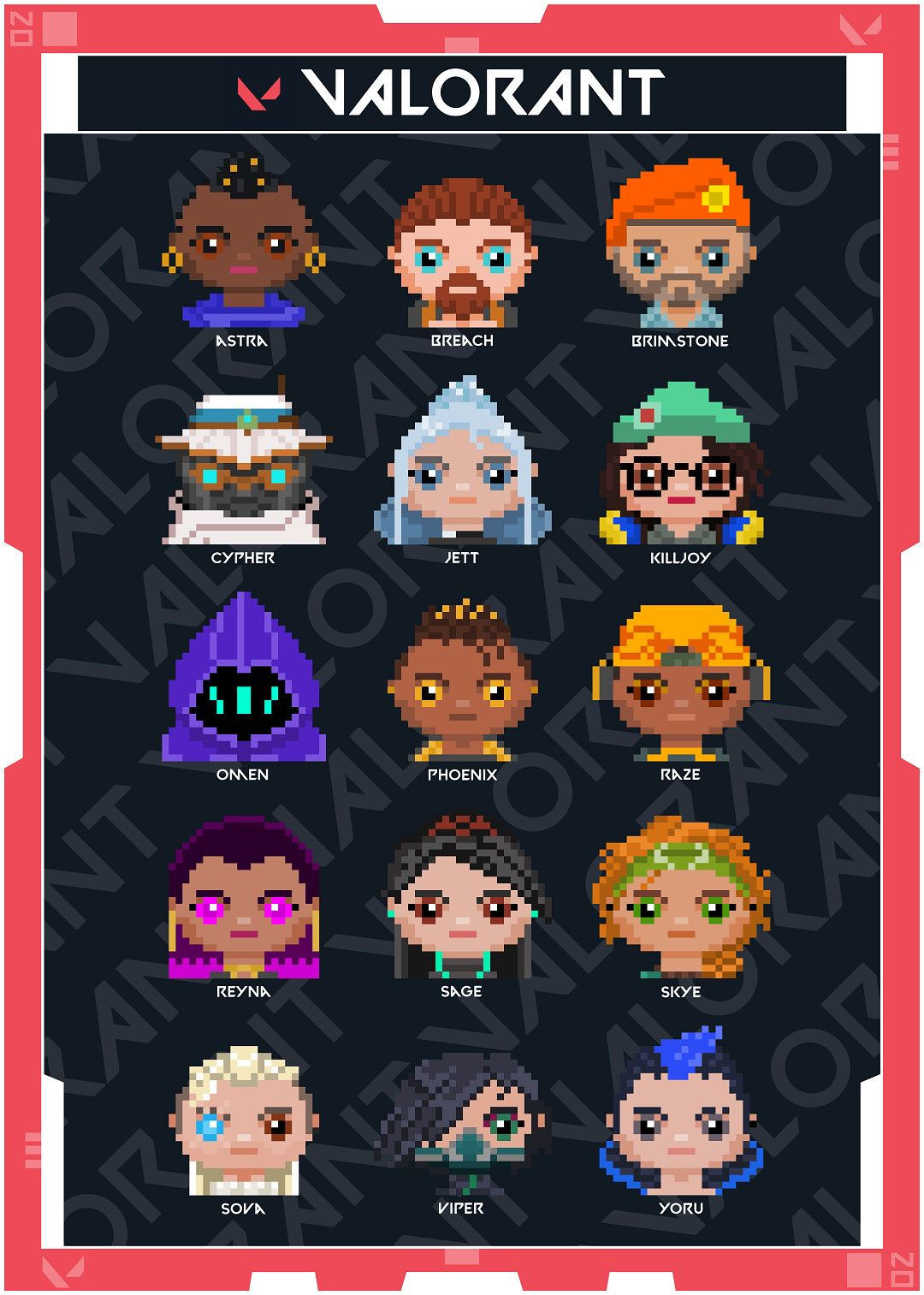Wallpaper #7kDhMJMBJhL2WPbaj8PZ167 Valorant Pixel Art Funko Pop Poster Aleksandar Kovac Pixel Art Grid