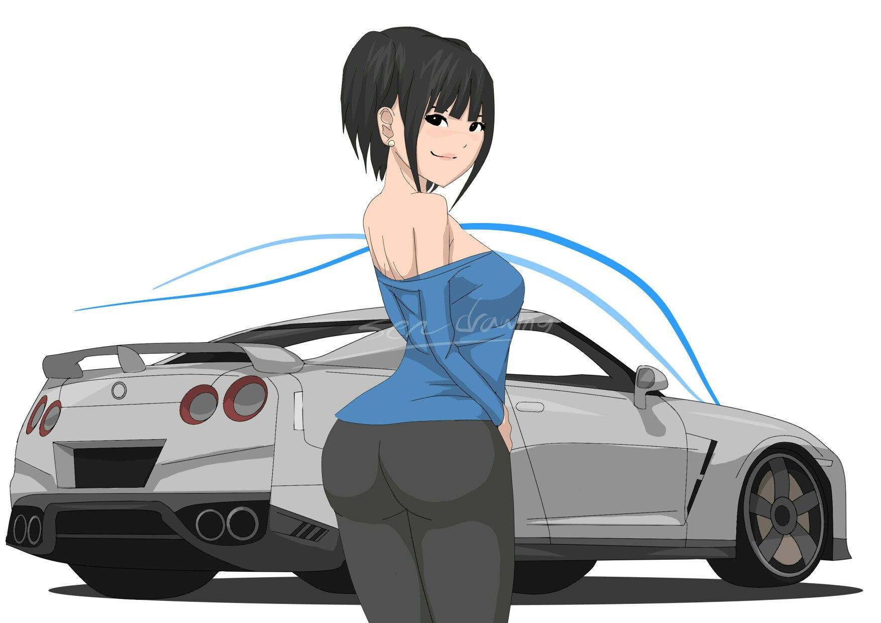 Wallpaper #46bf0 Download Girl Leaning on a Nissan Skyline Car Anime Wallpaper