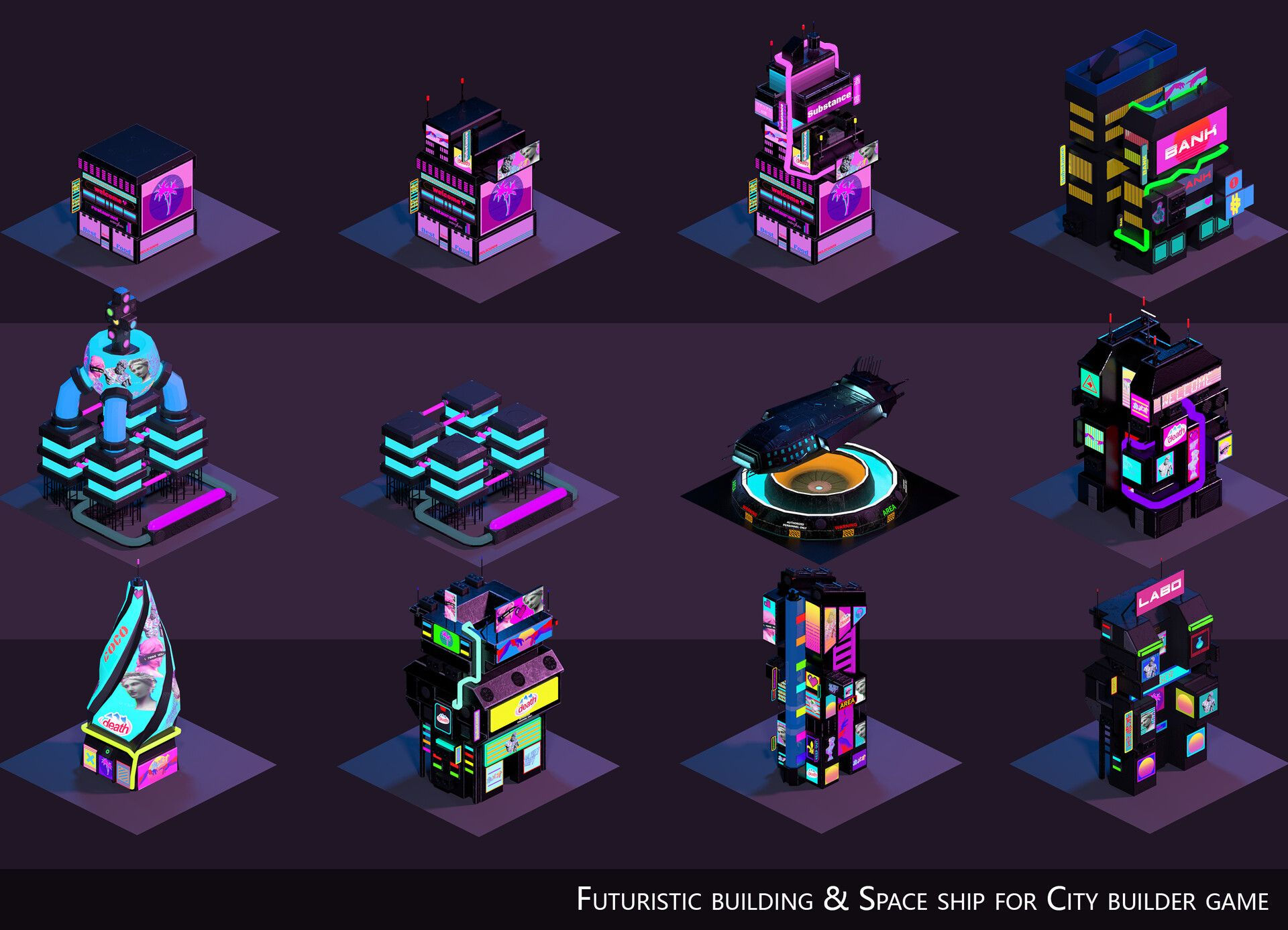 Wallpaper #nGgOHJMBSpphPi3-CSHM260 Artstation 3D Cyberpunk Building Qinlun Huang Isometric Art