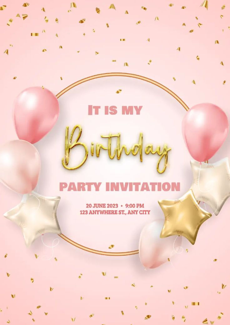 Wallpaper #tbne3ZIBJvJKYCmEsQLe262 It is My Birthday Party Invitation with Balloons Stars and Confetti on