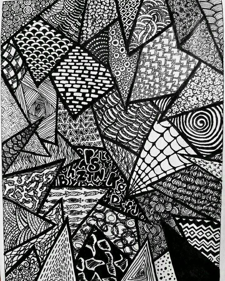 Wallpaper #_7g21pIBJvJKYCmEItw-87 Black and White Zentangle Triangles Art Draw with Pen and Marker
