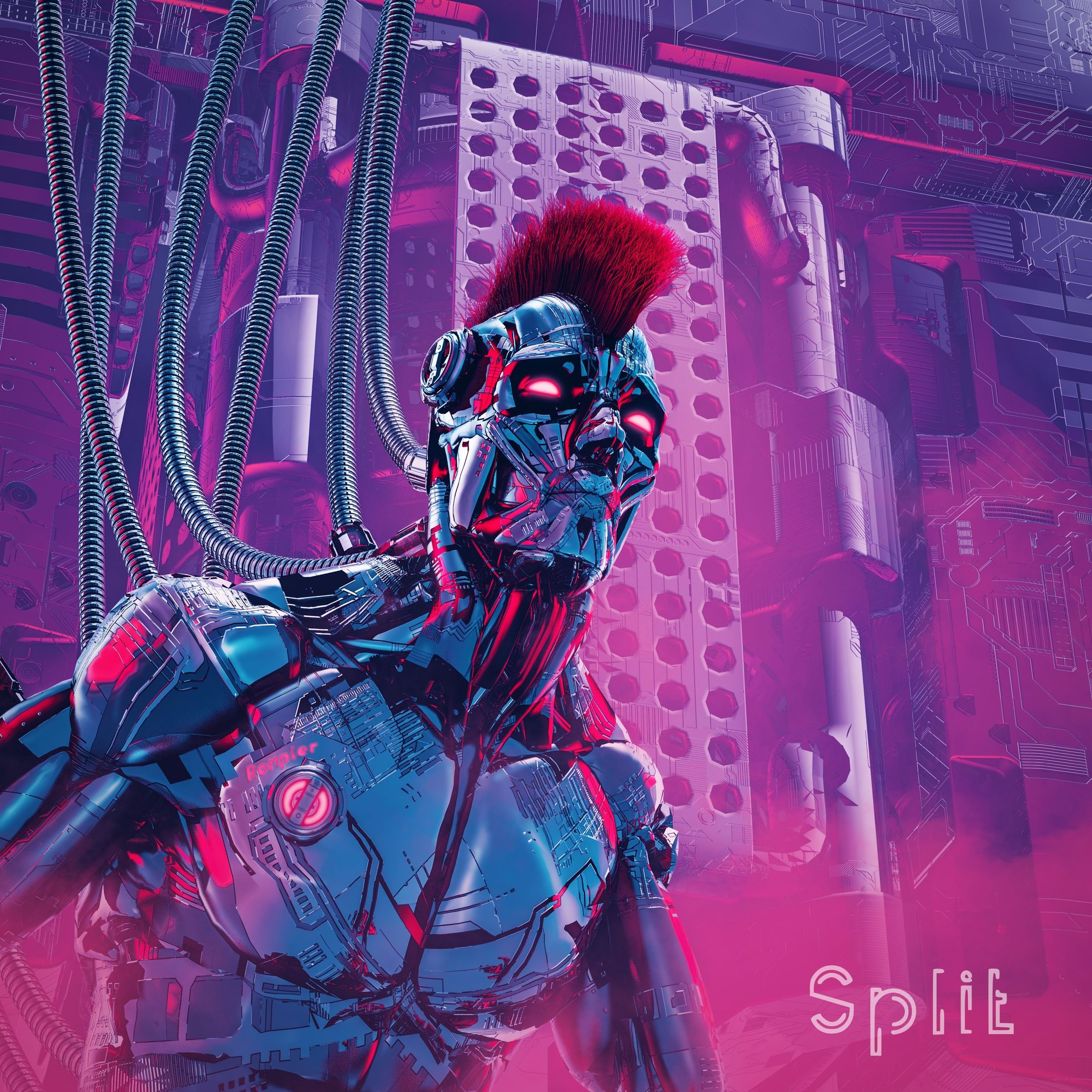 Wallpaper #LEUrlo4B7YBJg1BVvaAs53 A Futuristic Robot with Red Hair Standing in Front of a Pink Background