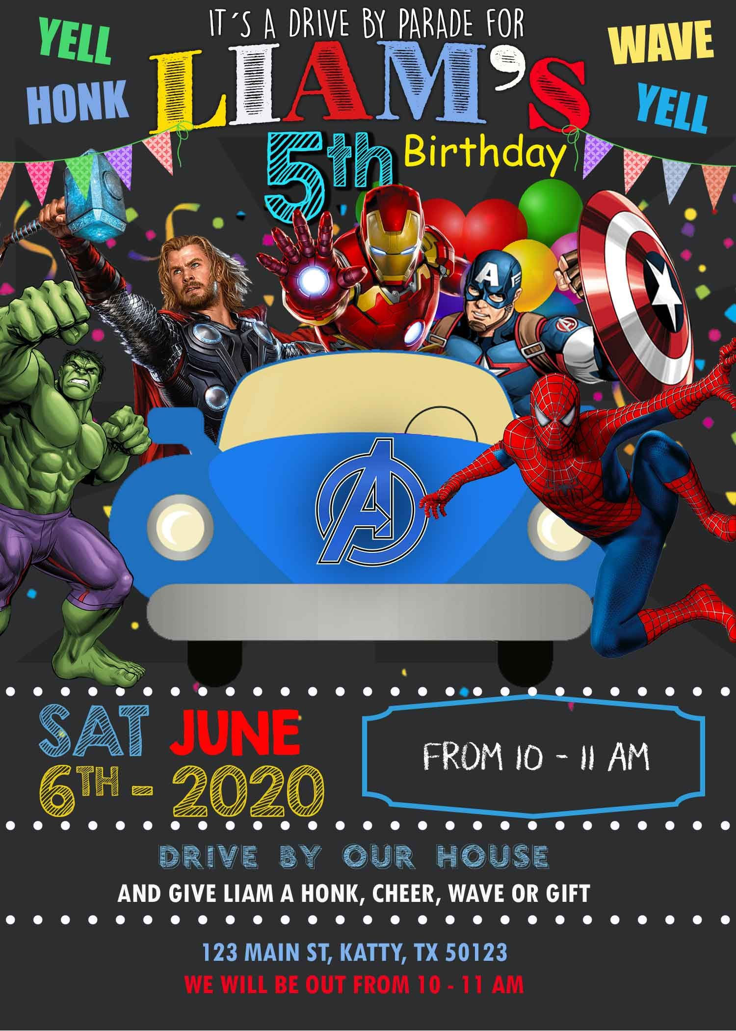 Wallpaper #PBl1Oo8BtGB6xQ78G63D29 Incredible Avengers Drive by Parade Birthday Invitation