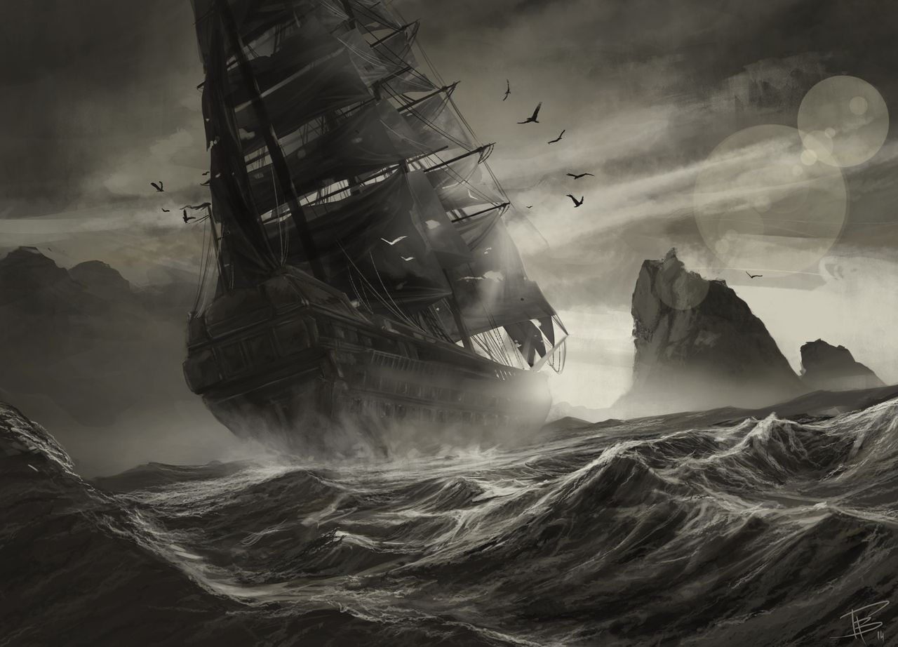 Wallpaper #Lmds-ZIBSpphPi3-8I3428 Braving the Storm Pirate Ship by Thomas Bignon Ghost Ship Art Pirate