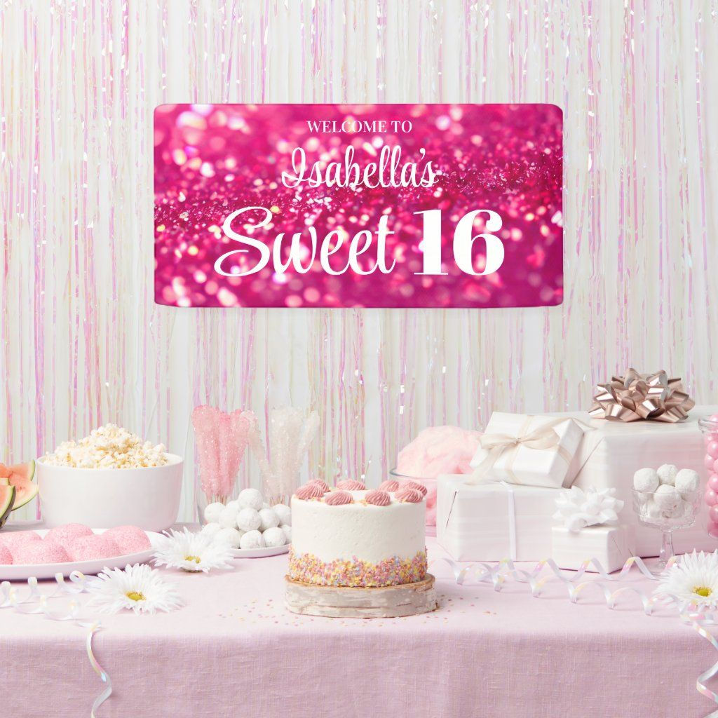 Wallpaper #PDHeNZMB5zzyi_yYylio17 Hot Pink Glitter Glam Sweet 16 Birthday Welcome Banner Zazzle