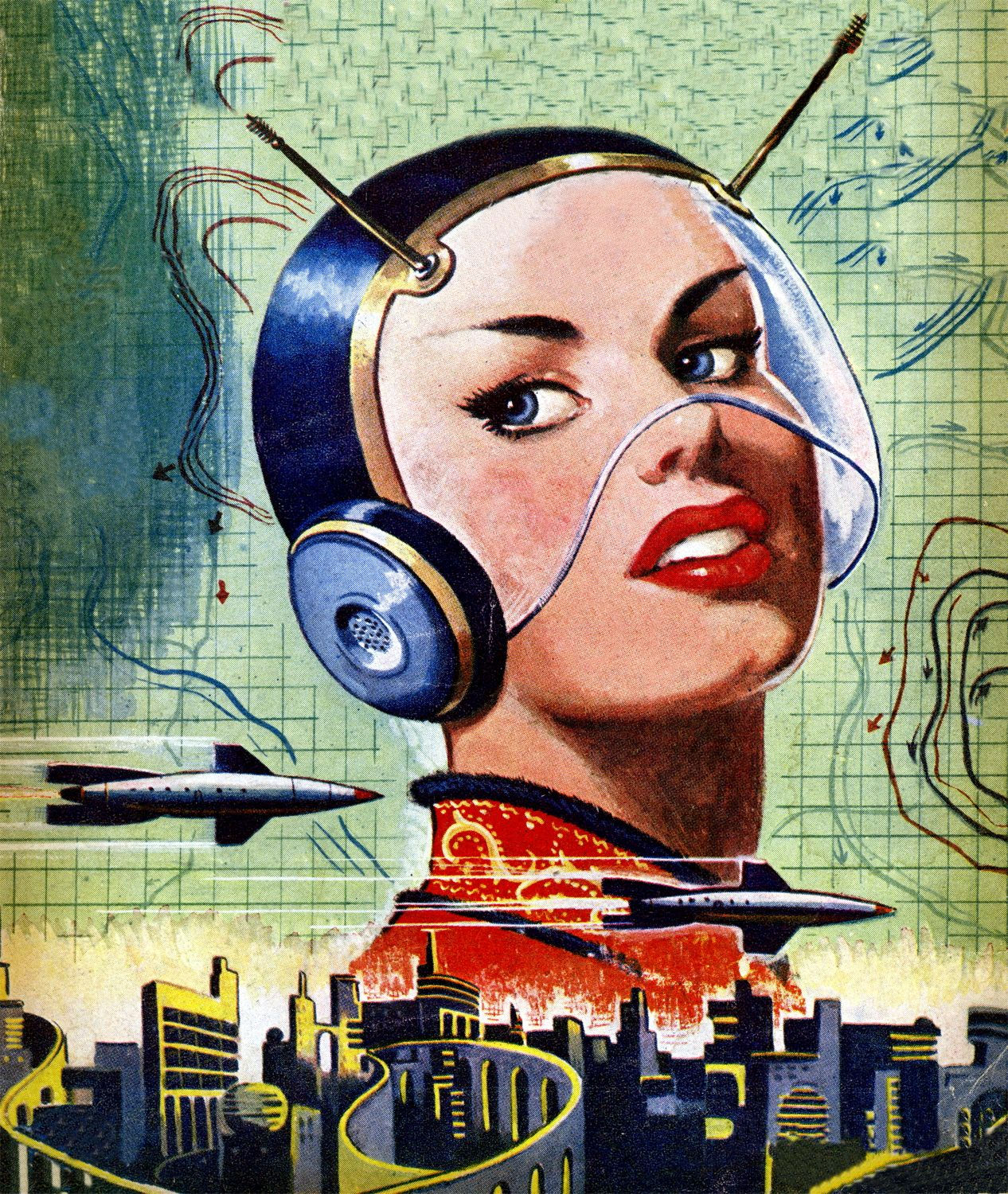 Wallpaper #f2954 Vintage Art Print Science Fiction Retro Ufo Poster Space Etsy