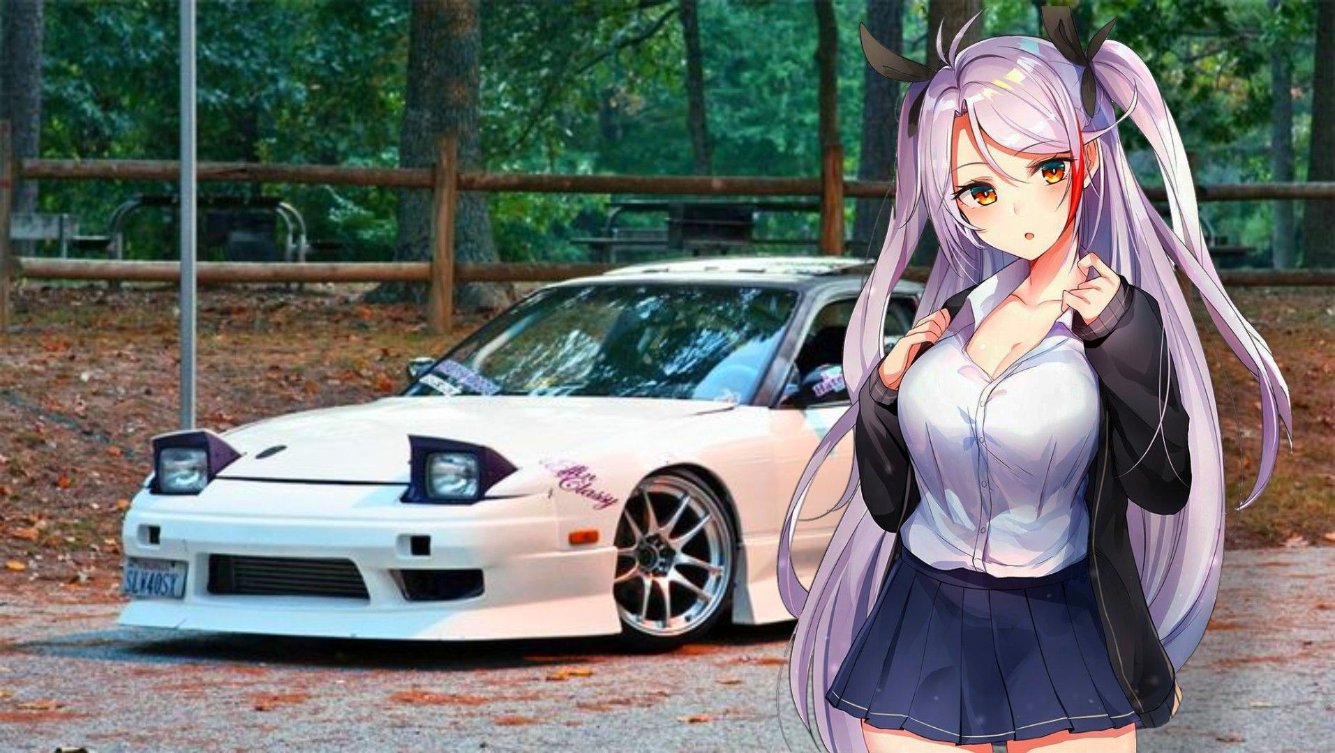 Wallpaper #46bf0 Download Girl Leaning on a Nissan Skyline Car Anime Wallpaper