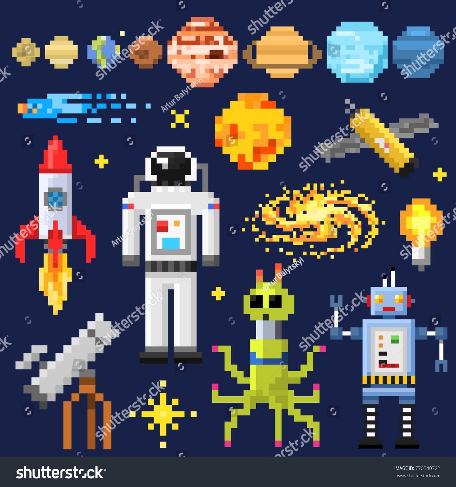 Wallpaper #YjGbNZMB5zzyi_yY1Fda173 Set of Space Stars Alien Spaceman Robot Rocket and Satellite Cubes