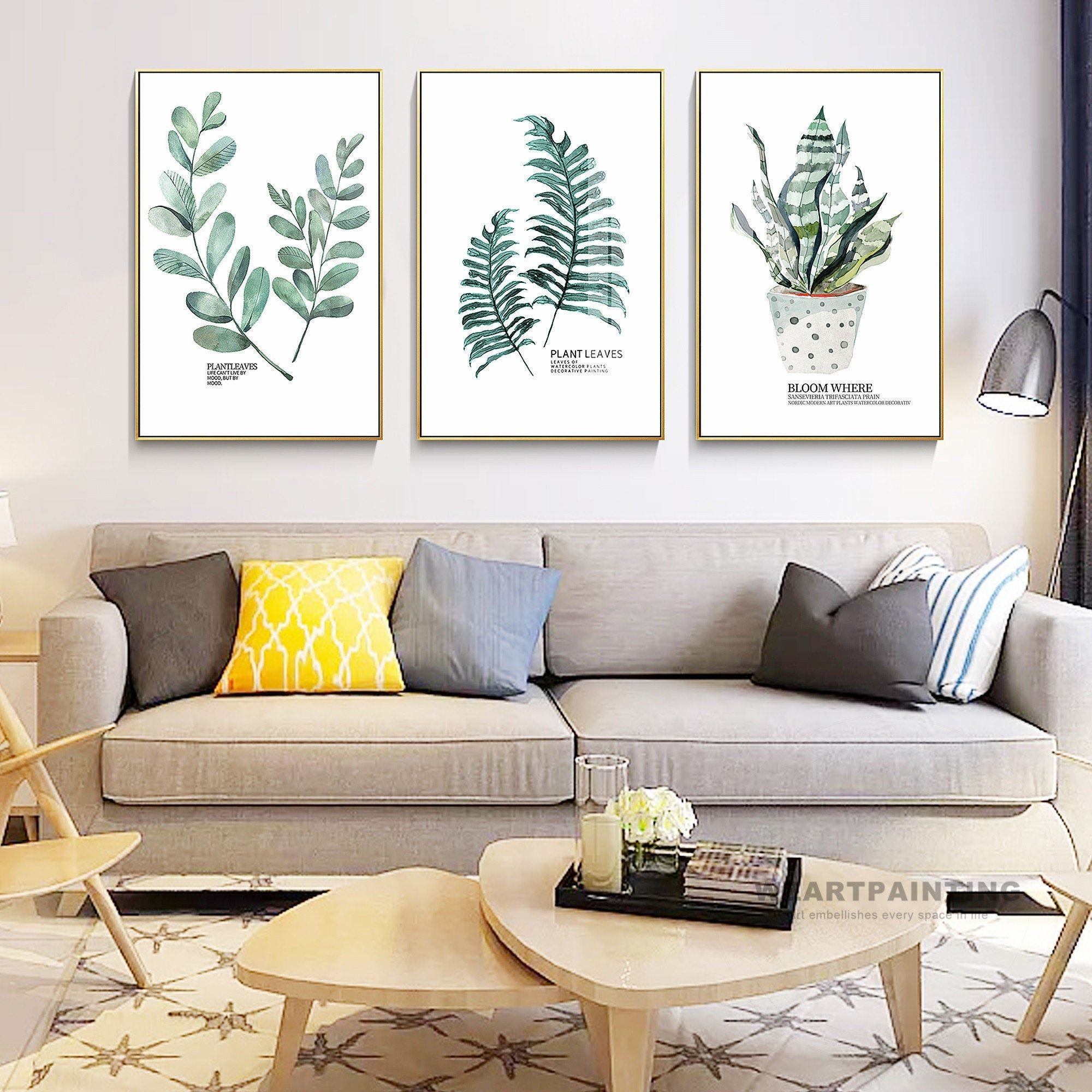 Wallpaper #FGfC_5IBSpphPi3-96QM267 Framed Wall Art Set of 3 Prints Modern Nordic Style Green Plant