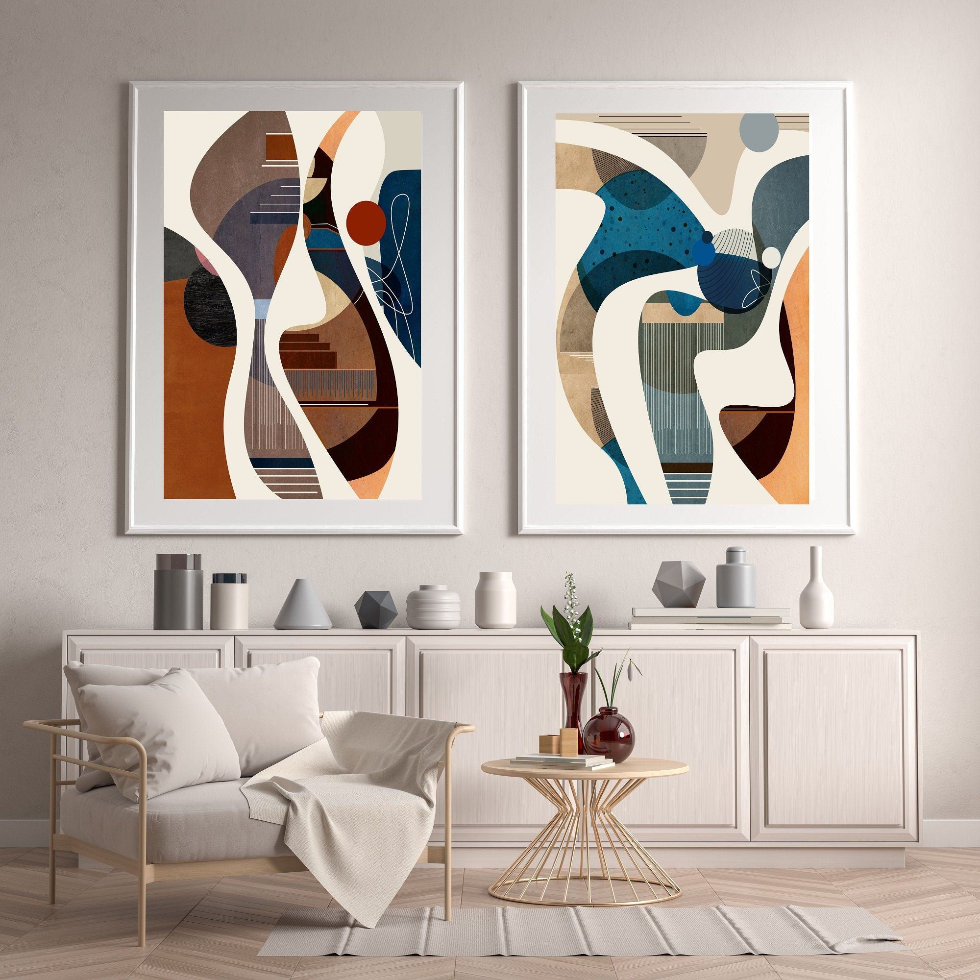 Wallpaper #W2ex7ZIBSpphPi3-OlmC350 Mid Century Modern Art Abstract Geometric Print Set of 2 Minimalist