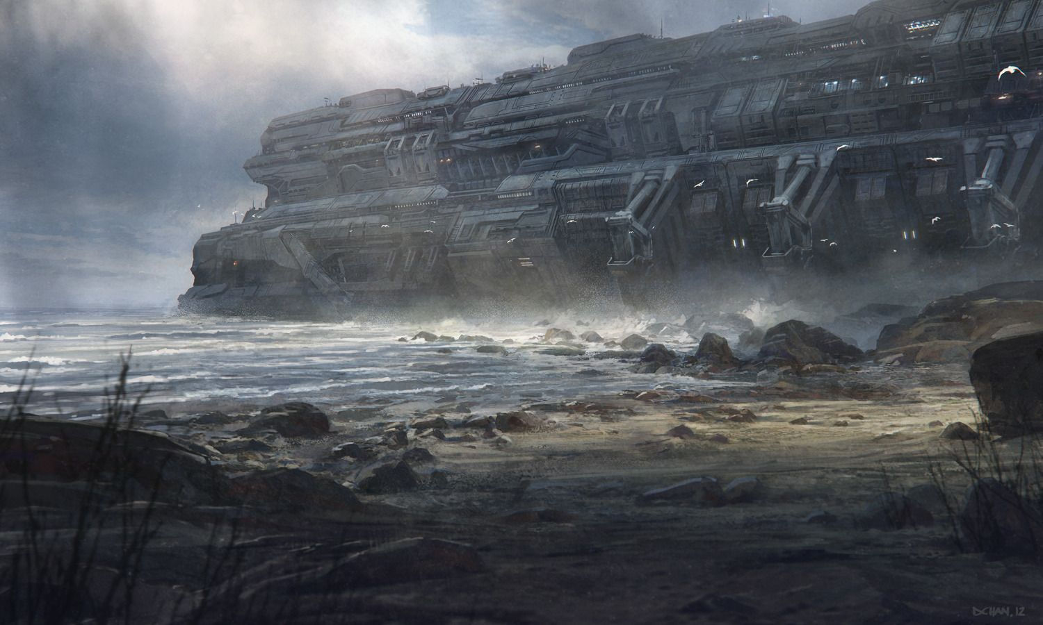 Wallpaper #wxdkPpMBPLD5_VENvN-038 Outpost by Dchan Sci Fi Landscape Concept Art Game Concept Art