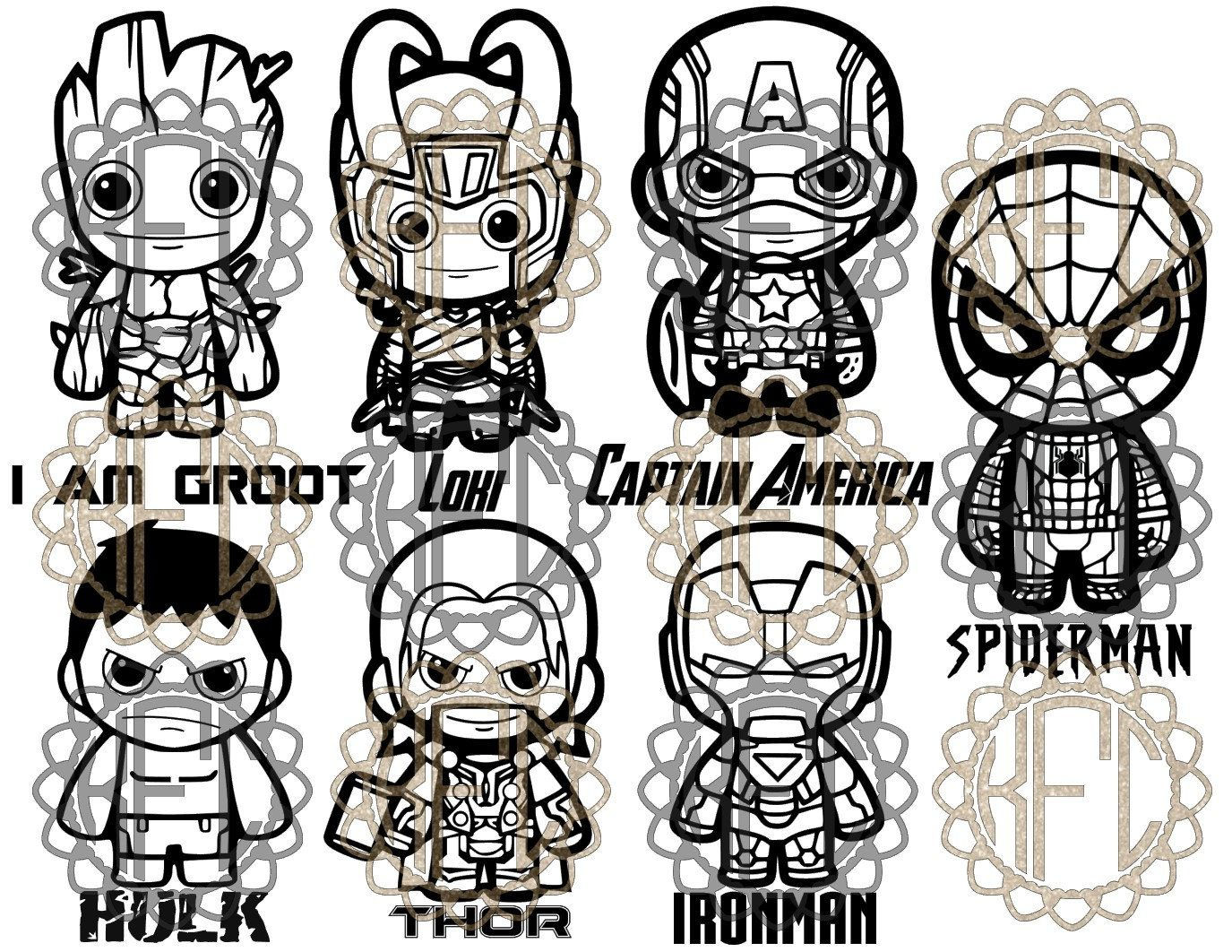 Wallpaper #r2jGFpMBSpphPi3-KwzW65 Cute Ironman Chibi Avengers Groot Hulk Captain Spiderman Thor Etsy