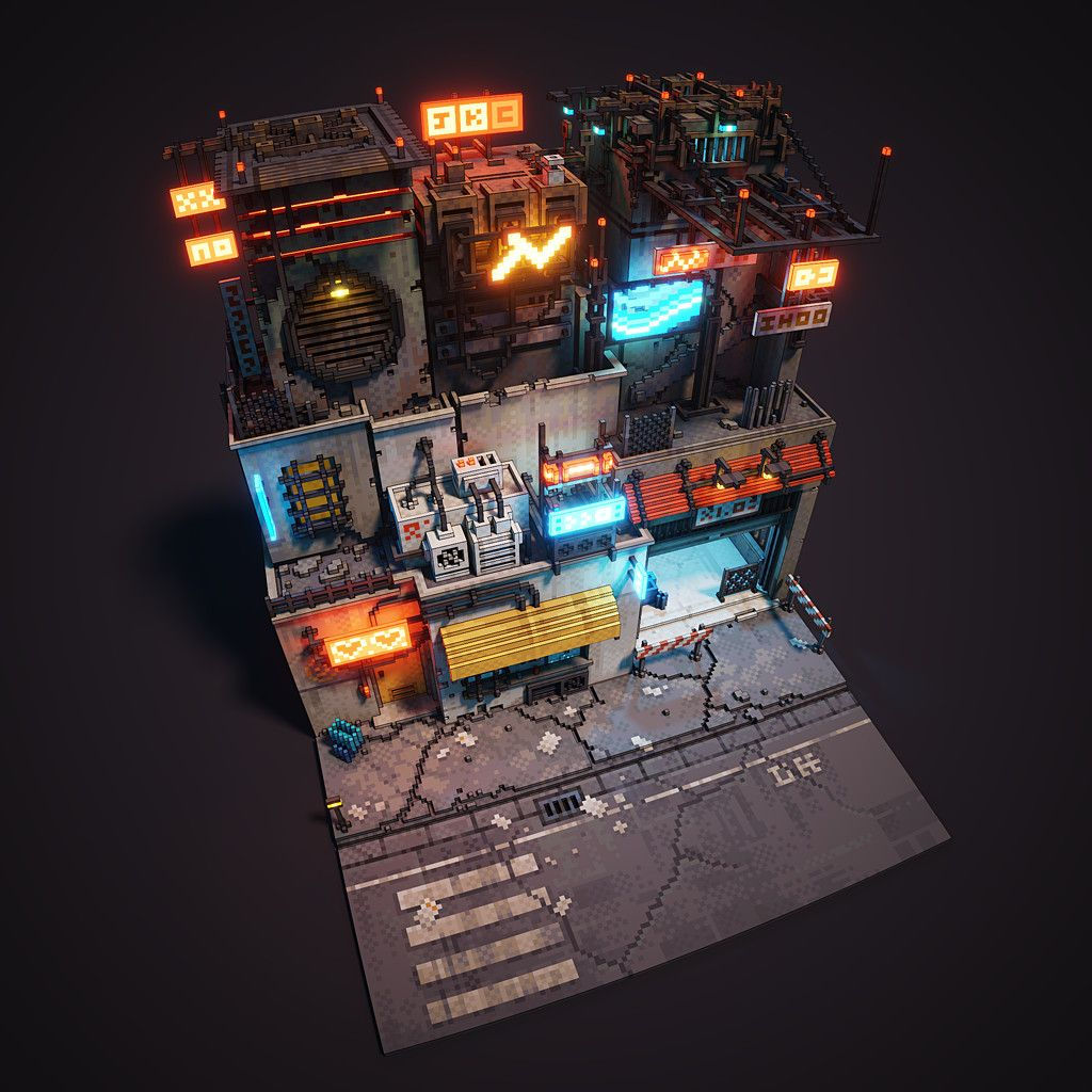 Wallpaper #cEUulI4B7YBJg1BVSp_z57 Cyberpunk Voxel Scene John Kearney