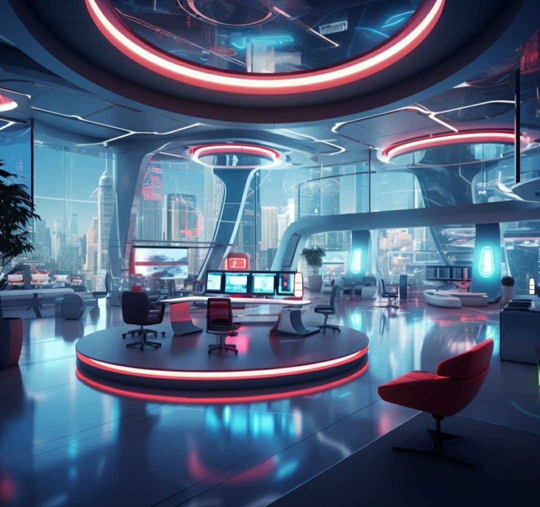 Wallpaper #ZK7JM5MBayWjSq6HCRyL102 Cyberpunk Virtual Office Futuristic Simple Lobby Big Space