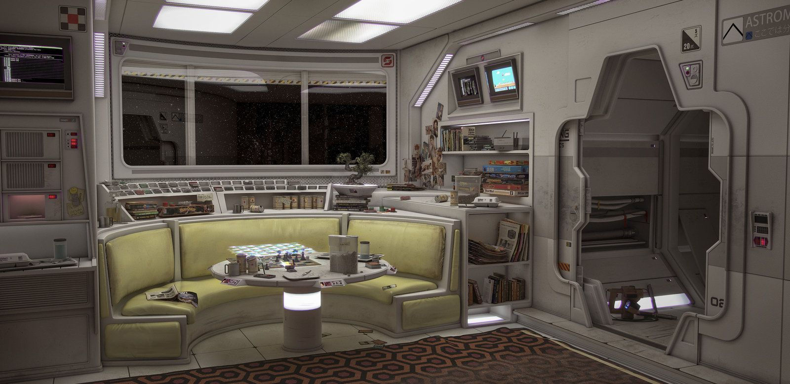 Wallpaper #f0KzPJMBOBpx0NhmG8Ga45 Retro Space Common Devon Fay Spaceship Interior Scifi Interior