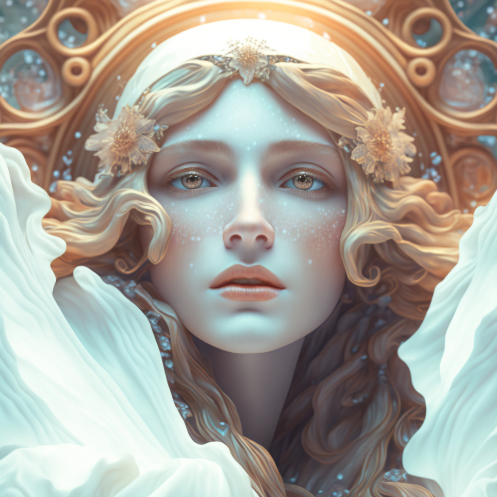 Wallpaper #iO_SSpMBMN-XEVvV4TnK465 A Painting of a Womans Face Surrounded by White Fabric and Gold