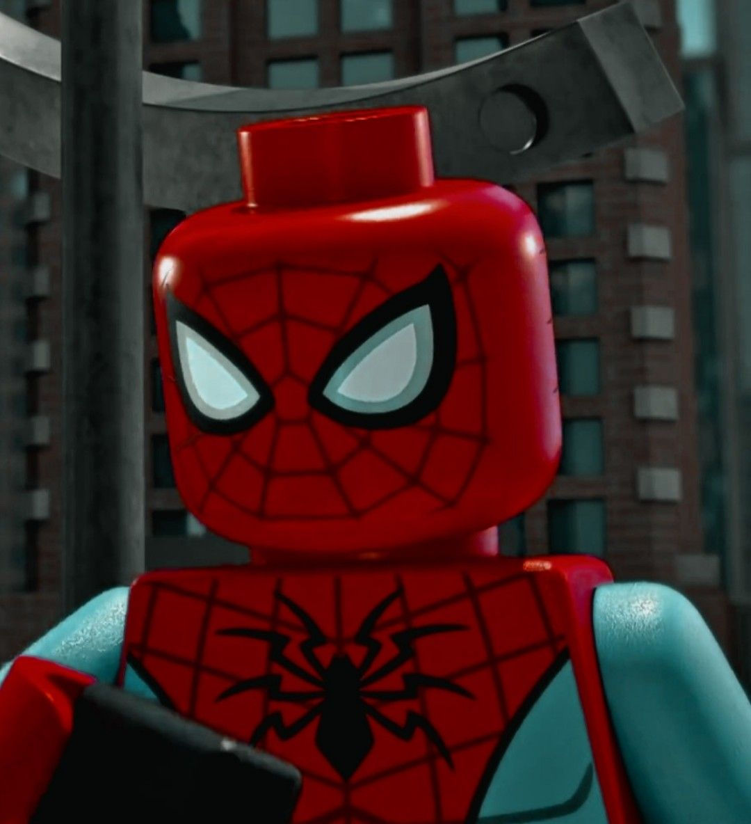 Wallpaper #FGdCDZMBSpphPi3-B-TL330 The Lego Spider Man is Standing in Front of a Building with His Eyes Open