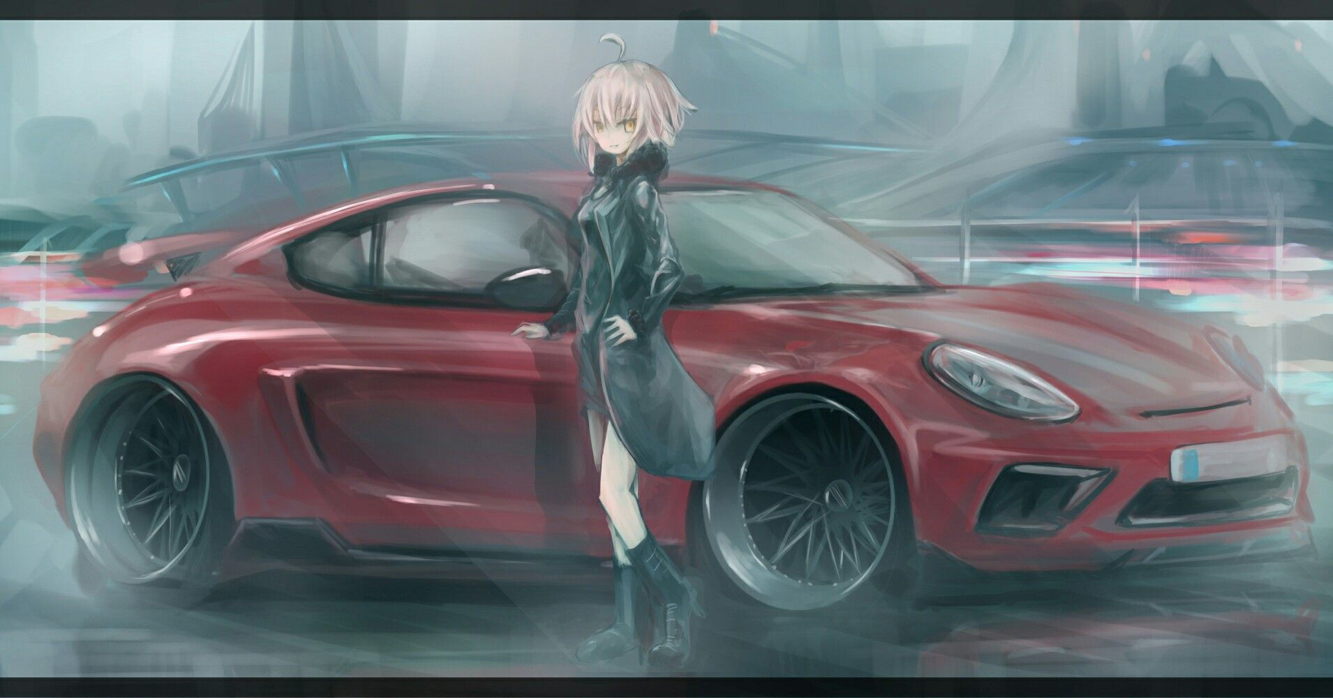 Wallpaper #46bf0 Download Girl Leaning on a Nissan Skyline Car Anime Wallpaper