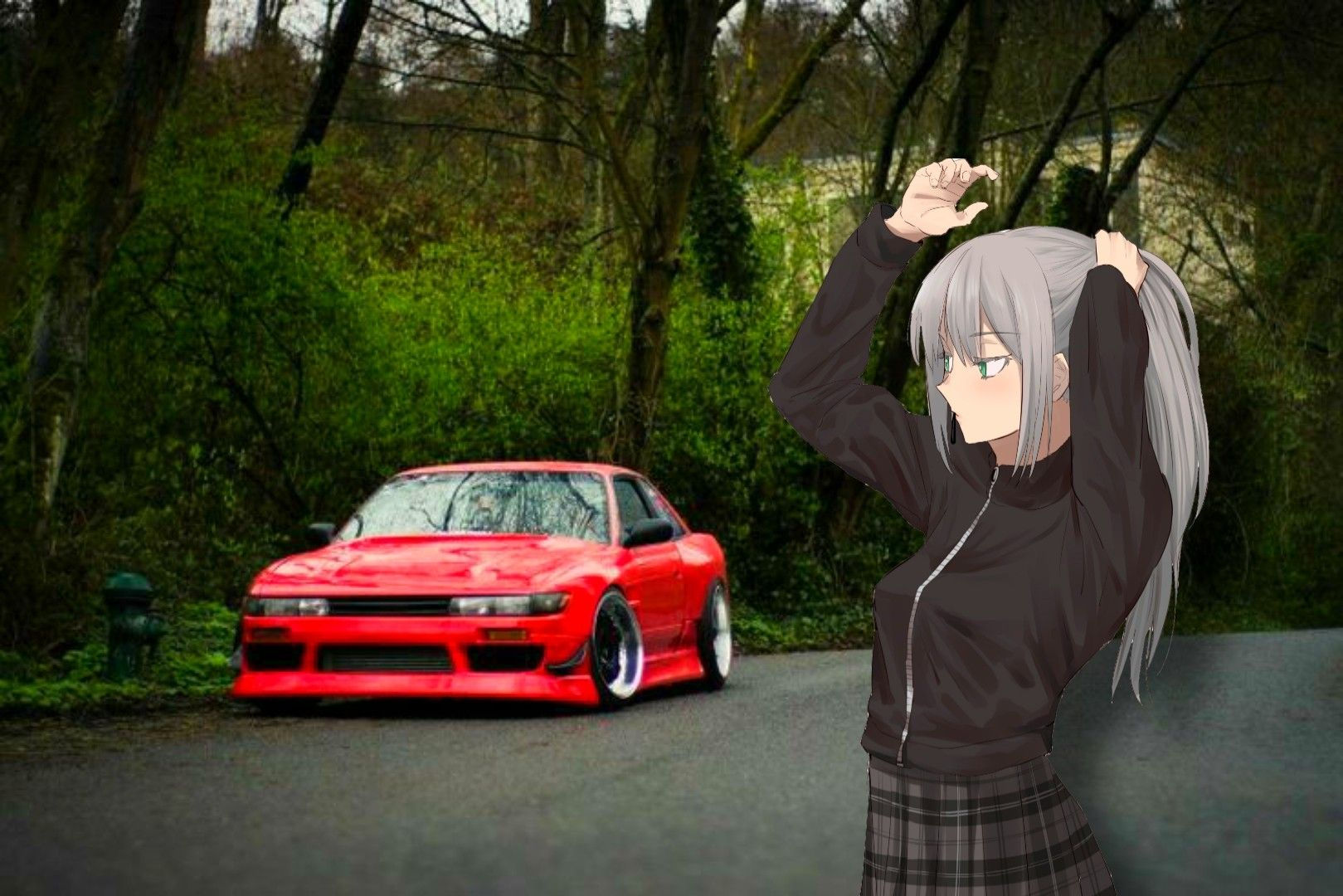 Wallpaper #46bf0 Download Girl Leaning on a Nissan Skyline Car Anime Wallpaper