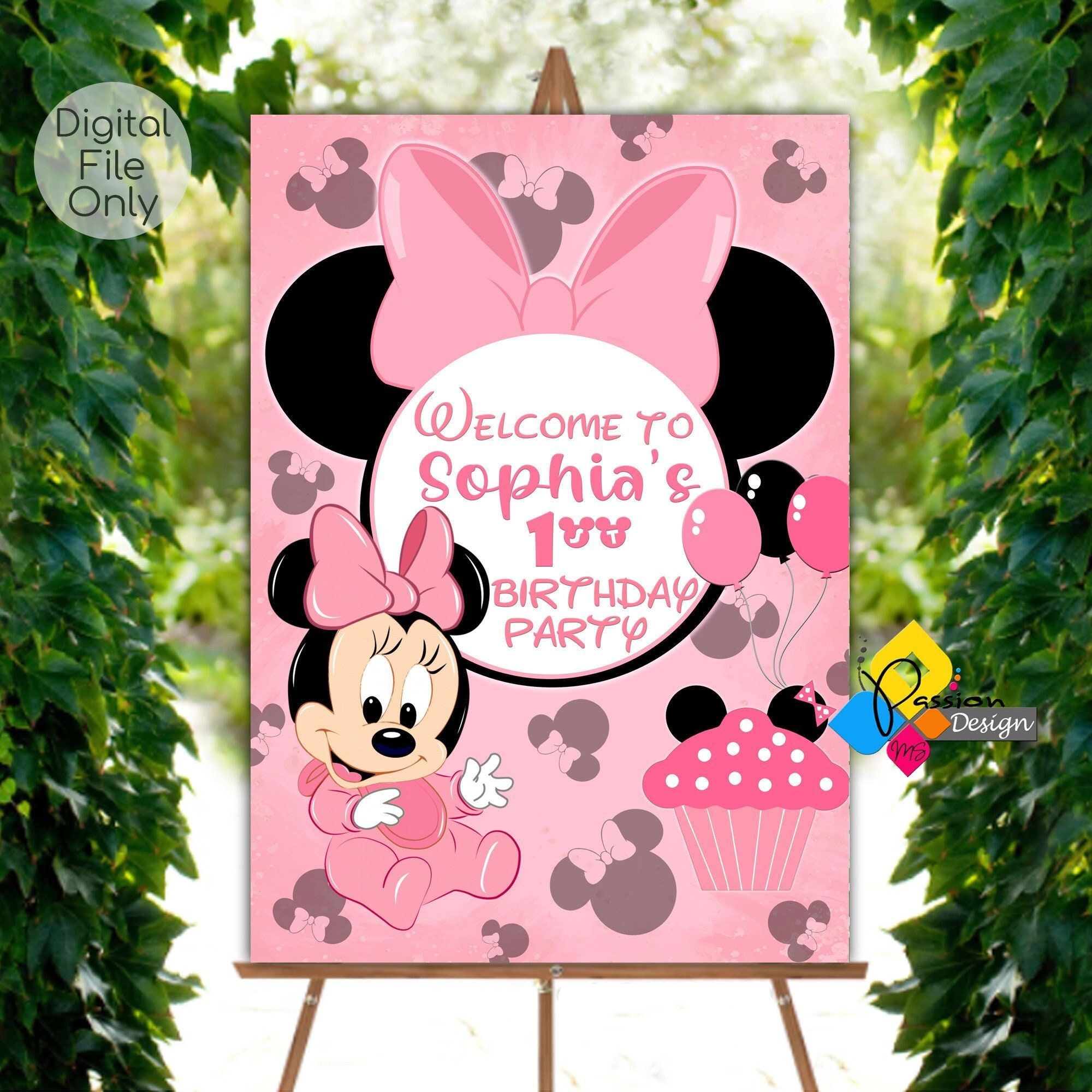 Wallpaper #PDHeNZMB5zzyi_yYylio68 A Minnie Mouse Birthday Party Sign on an Easel