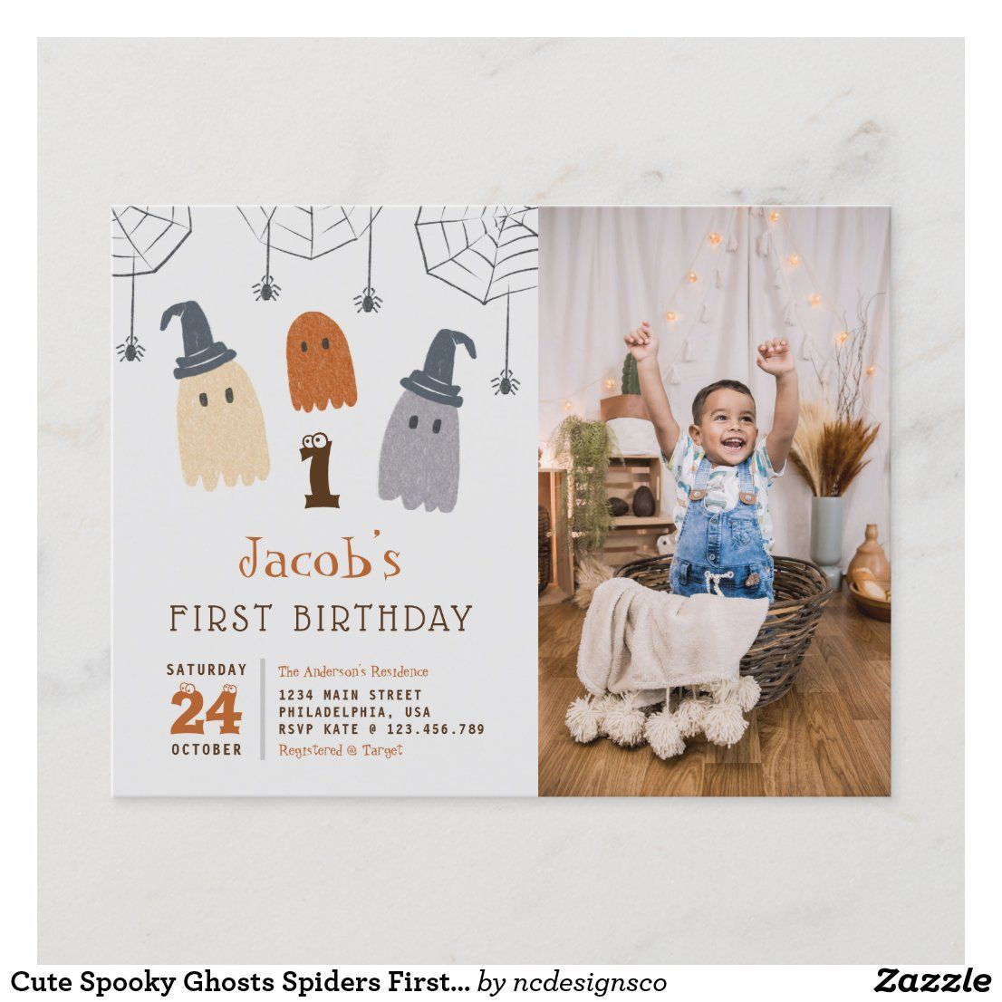 Wallpaper #XPTBOZMBKFX8bn3rFHcU71 Cute Spooky Ghosts Spiders First Birthday Photo Invitation Postcard