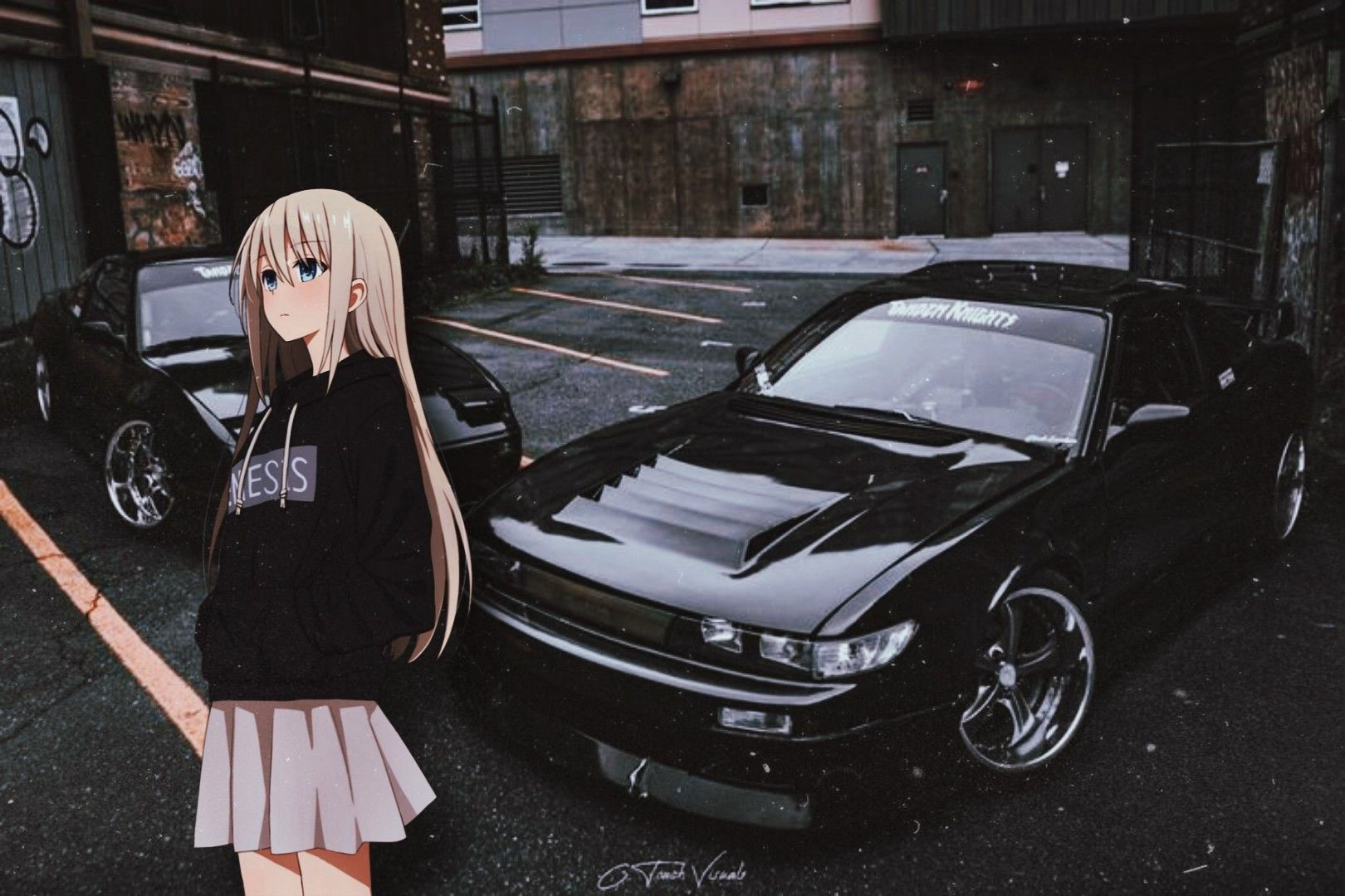 Wallpaper #46bf0 Download Girl Leaning on a Nissan Skyline Car Anime Wallpaper