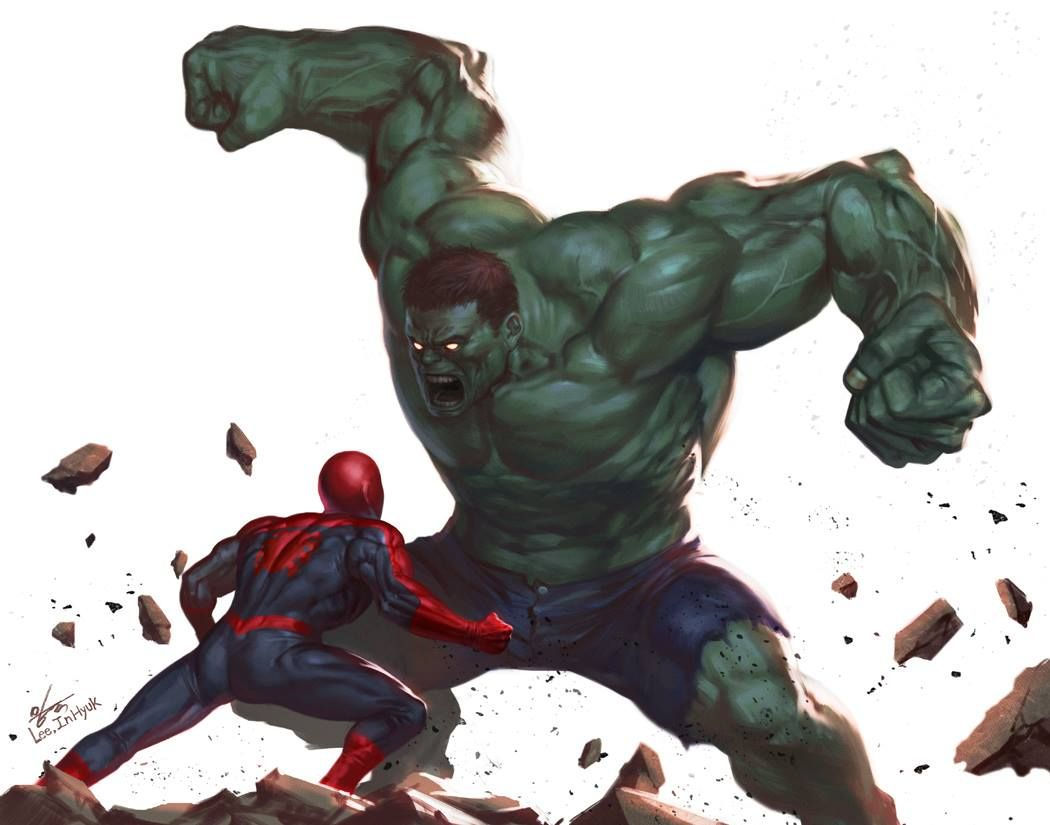 Wallpaper #lX0F9Y4Bnwiau_P6KBEk24 The Hulk vs Spider Man by in Hyuk Lee Marvel Comics Art Superhero
