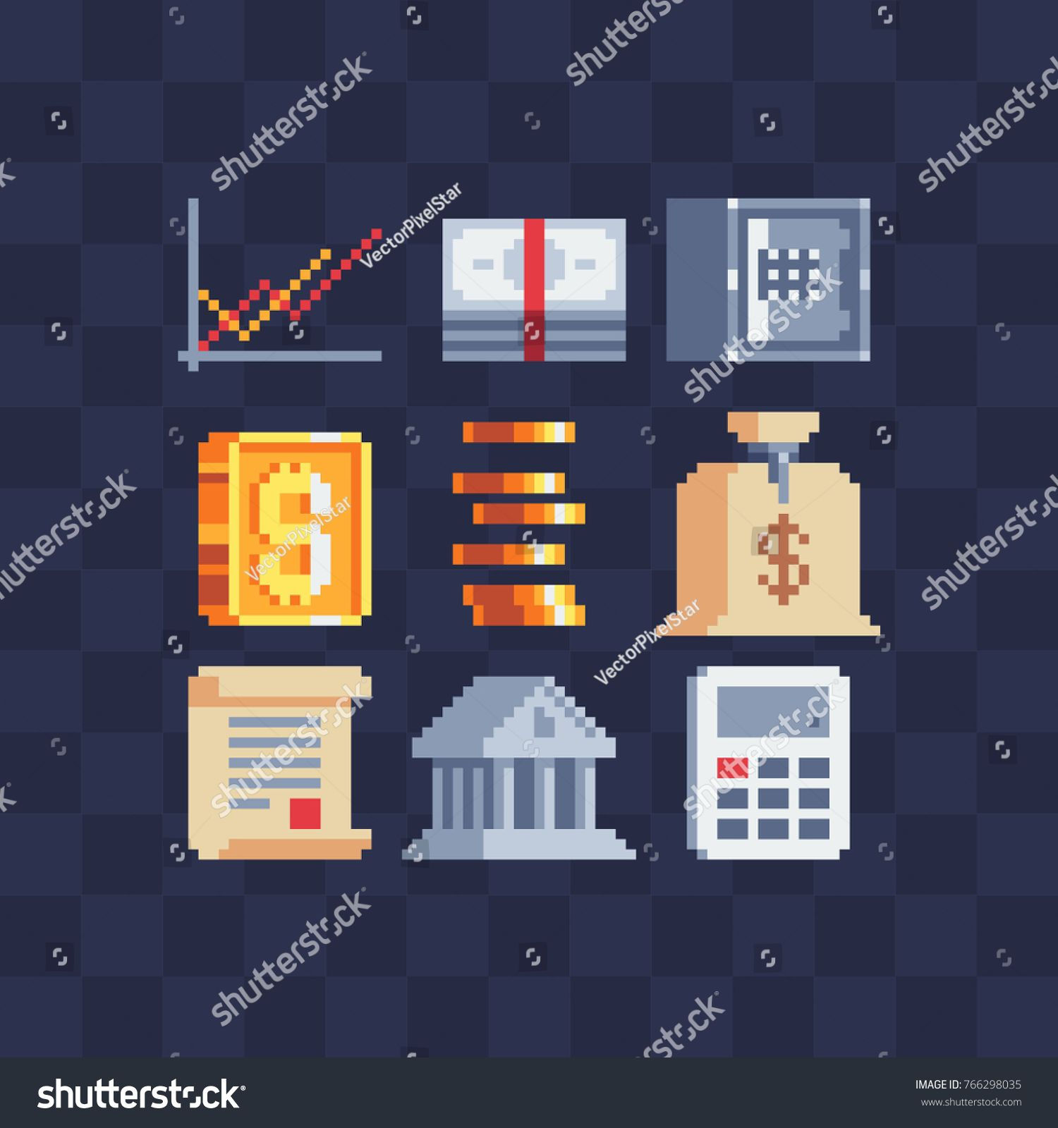 Wallpaper #XmepBpMBSpphPi3-QcIQ82 Pixel Art Flat Business Icons Set Money Symbols Bank Diagram Coins