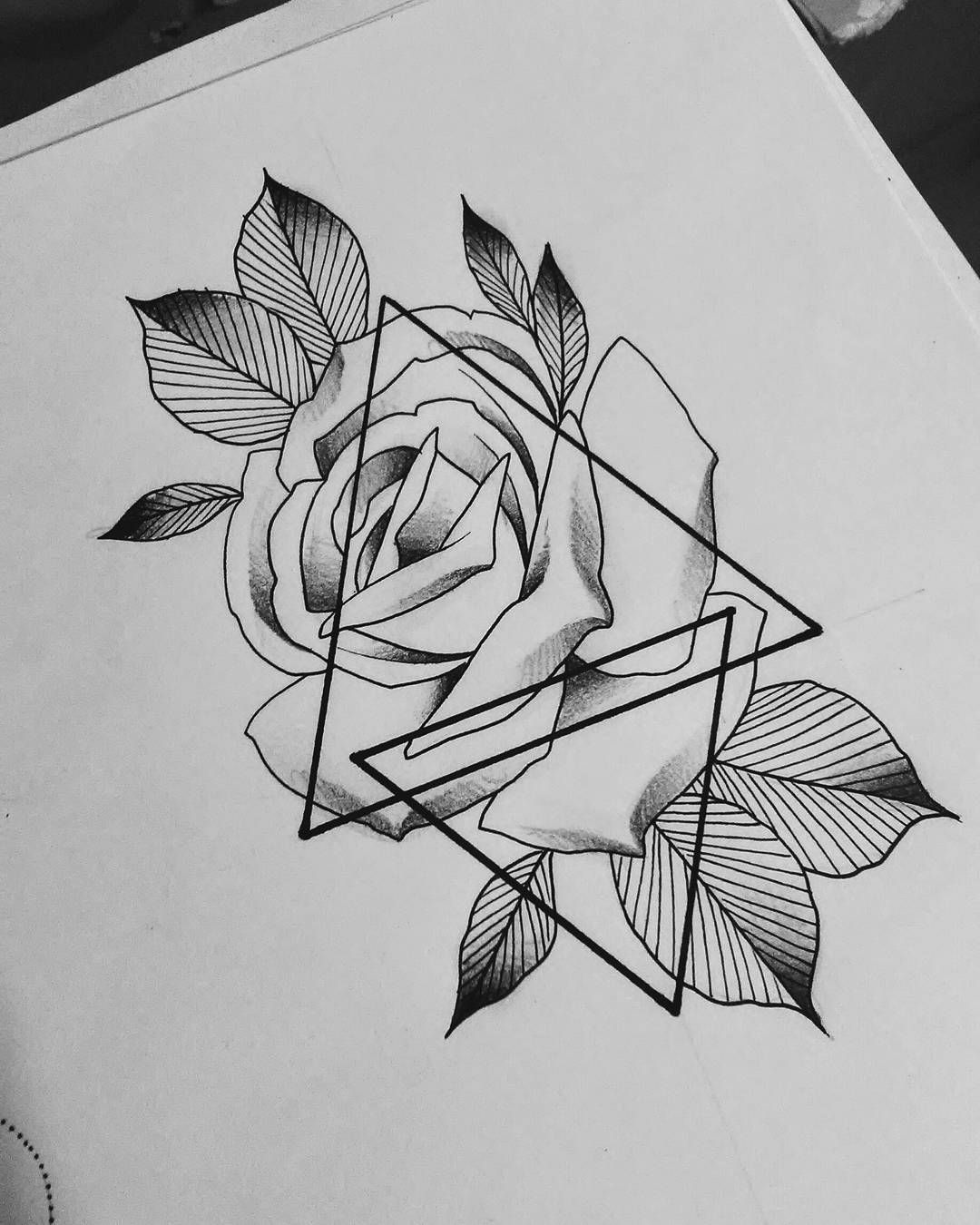 Wallpaper #ime4ApMBSpphPi3-D7BO461 A Rose Tattoo Design on Paper with Geometric Shapes and Leaves in the