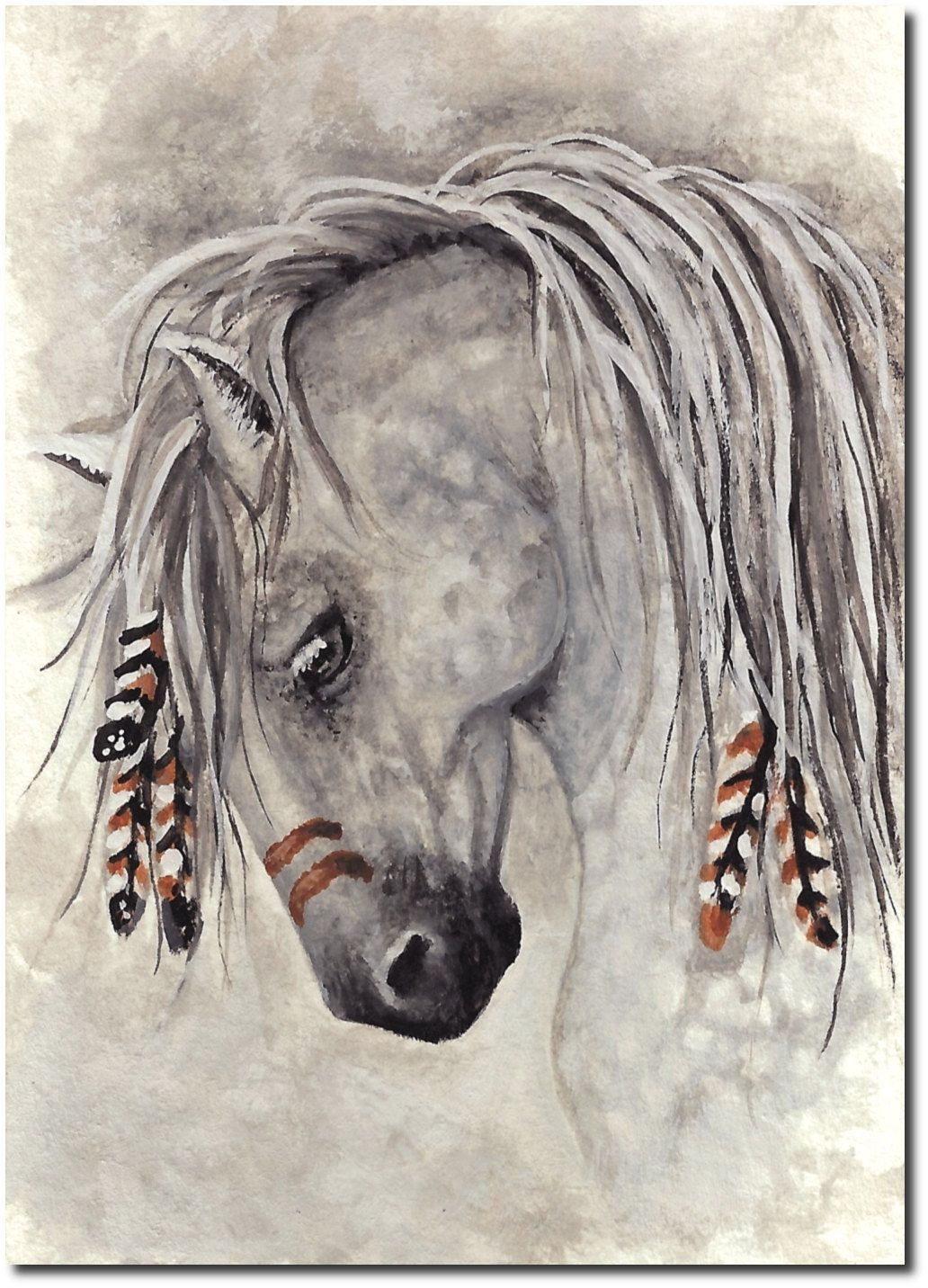 Wallpaper #Mn1i8I4Bnwiau_P63Abi24 Majestic Mustang War Paint Feathered Horse 85 X 11 Print by Amylyn