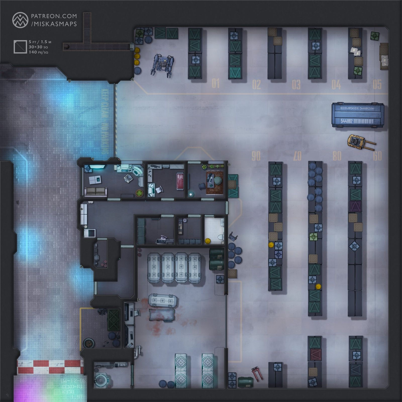 Wallpaper #WXPggI4BFI5NbQksphhK42 Warehouse Lab 30x30 Miskas Sci Fi Maps Tabletop Rpg Maps Modern