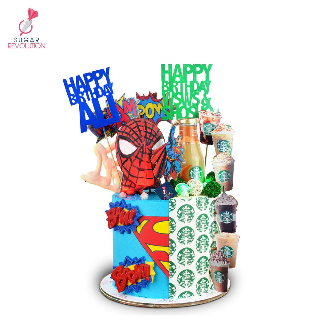 Wallpaper #KqUiMpMB0vj5YdARn9Mc197 Half Spider Man and Half Starbucks Theme Cake with Spider Man Pinata