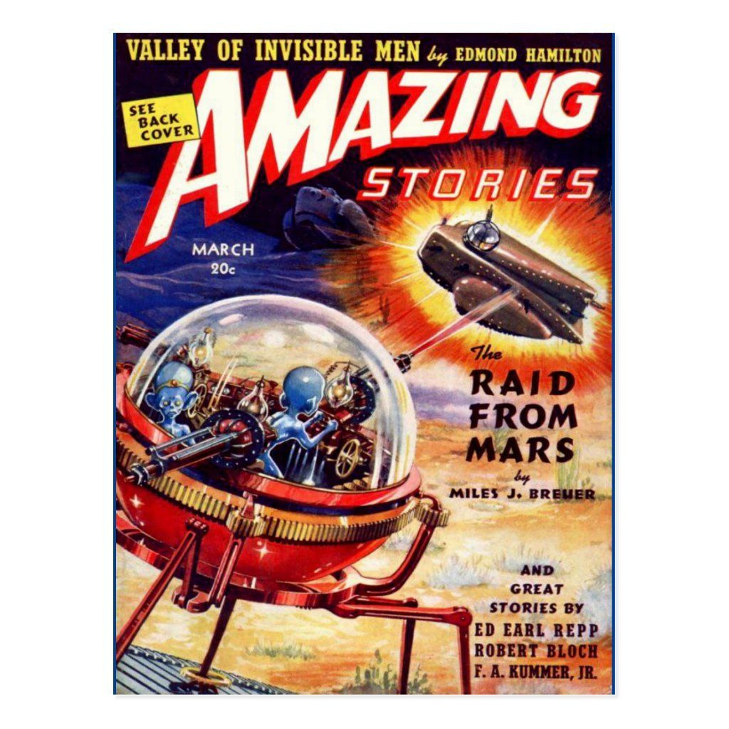 Wallpaper #dKUuMpMB0vj5YdARvtPh172 Vintage Sci Fi Art Raid from Mars Postcard Zazzle Science Fiction