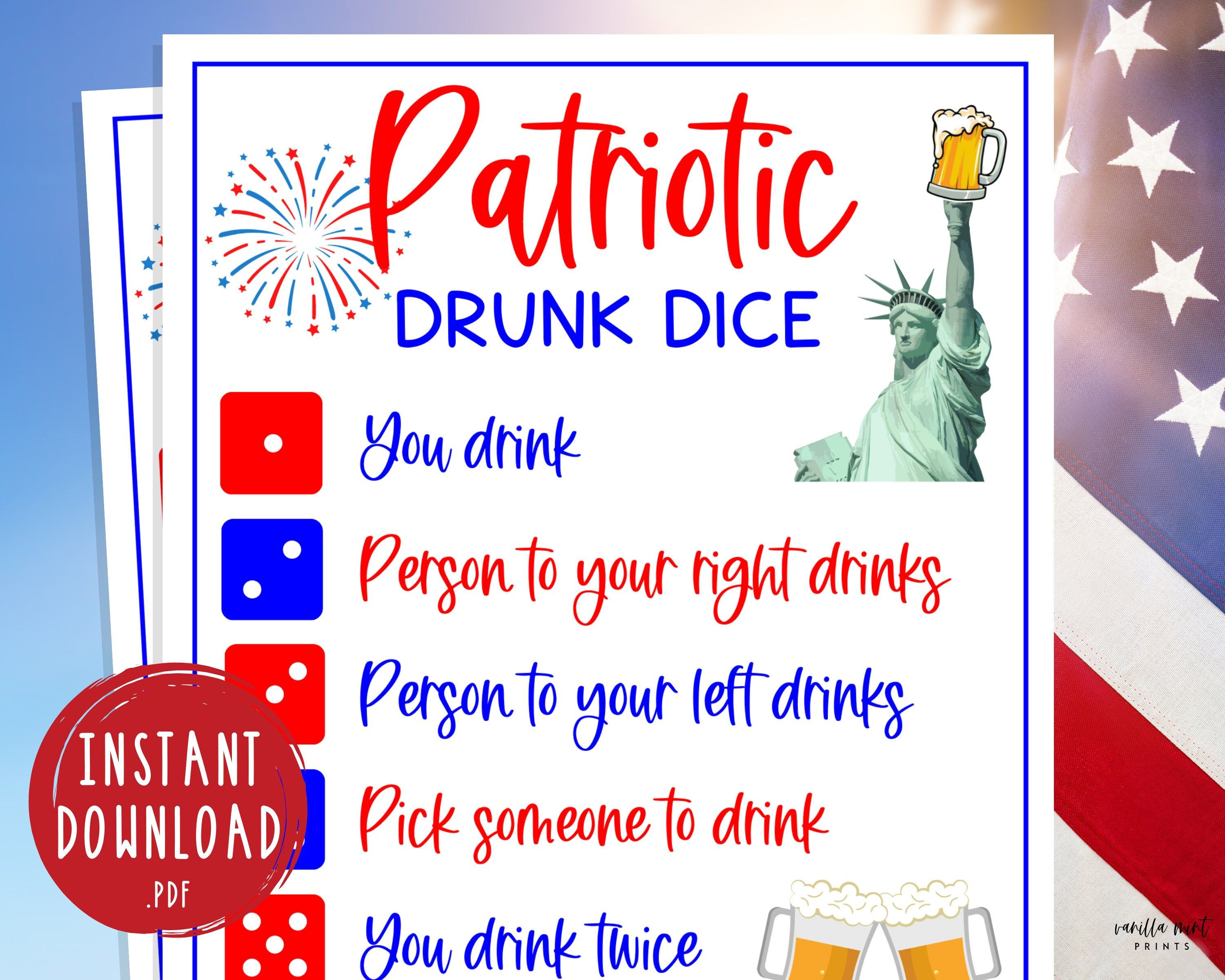 Wallpaper #g2zNKZMBMyCOpUSXDRRd188 Patriotic Drunk Dice Drinking Game Printable Memorial Day Party Game