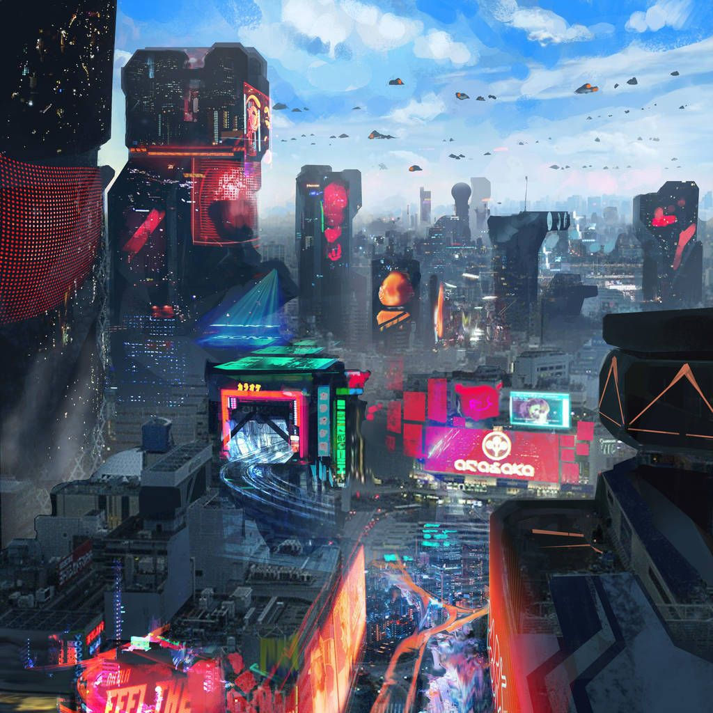 Wallpaper #lQAc7I4BSdW8dNou1BPc46 Fragments of a Hologram Dystopia Futuristic City Cyberpunk Art