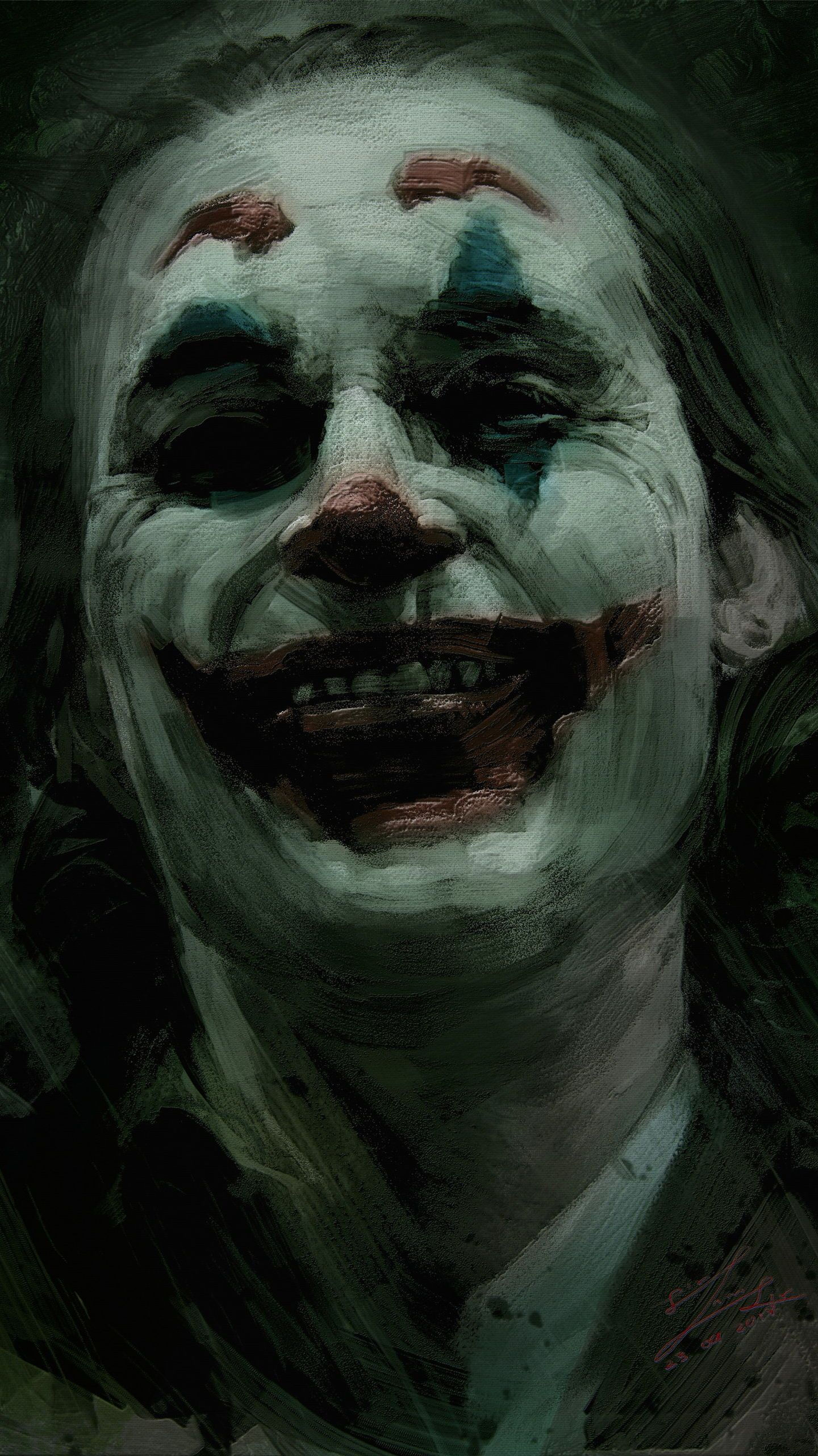 Wallpaper #Qxn5HY8BtGB6xQ78hHjy39 A Digital Painting of the Joker in Green and White Colors with His Face