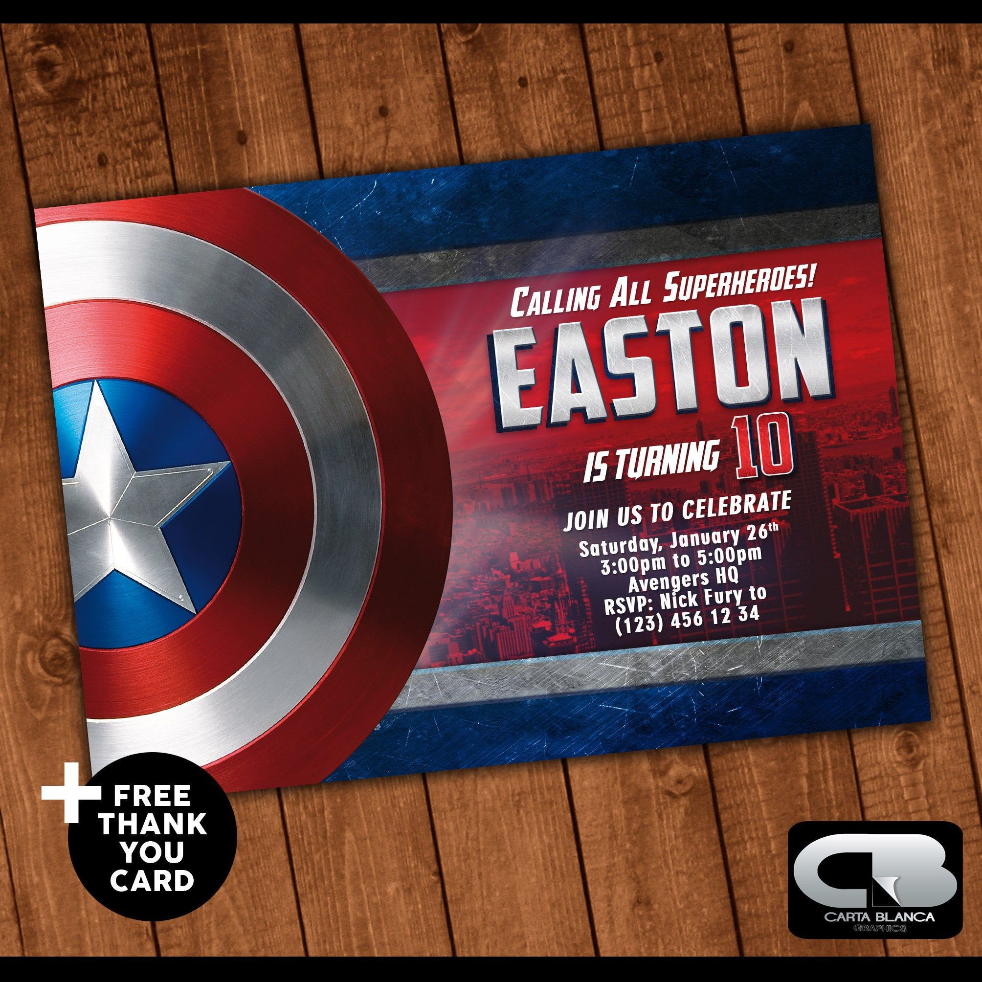 Wallpaper #ExkbEI8BtGB6xQ78xV6e59 Captain America Invitation with Free Thank You Card Captain America