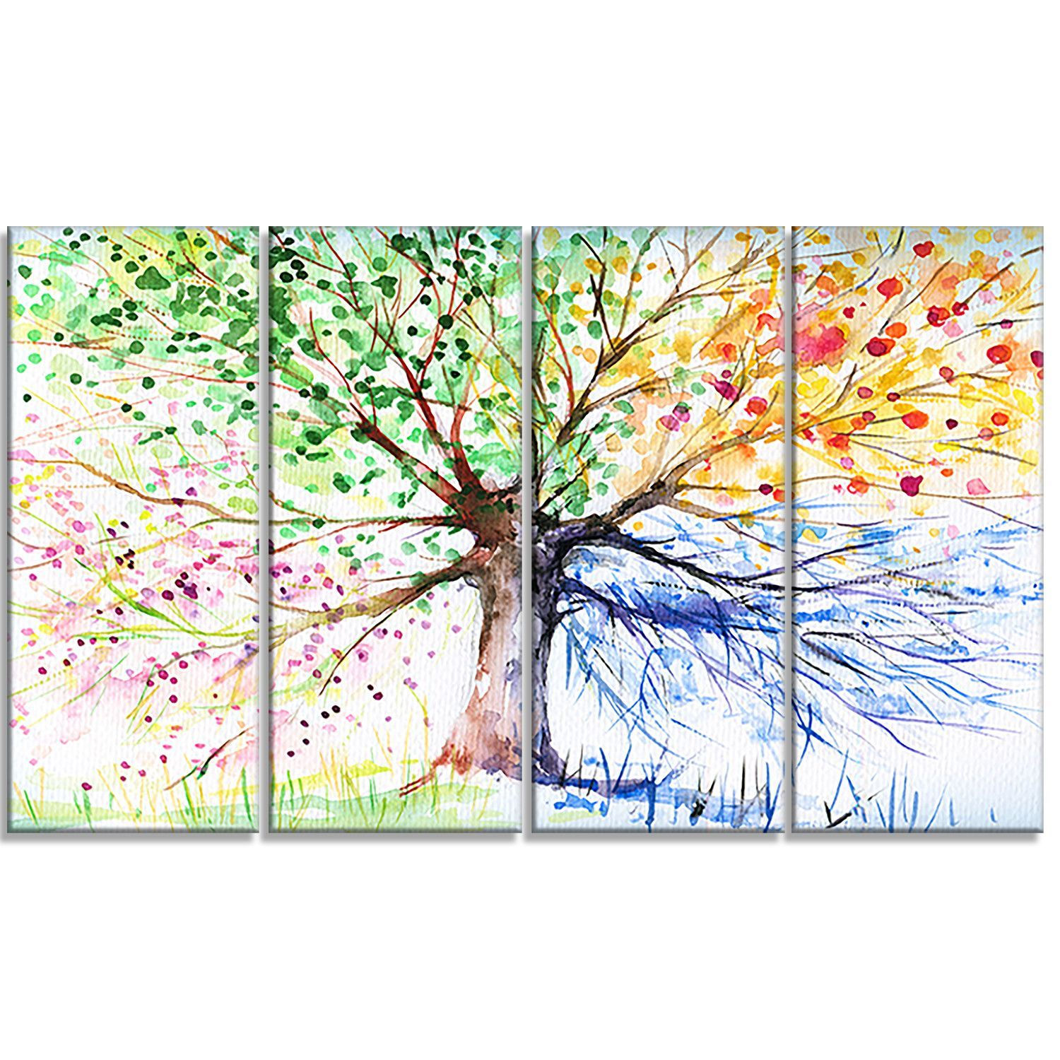 Wallpaper #FGfC_5IBSpphPi3-96QM119 Designart Four Seasons Tree Floral 4 Piece Painting Print on Wrapped