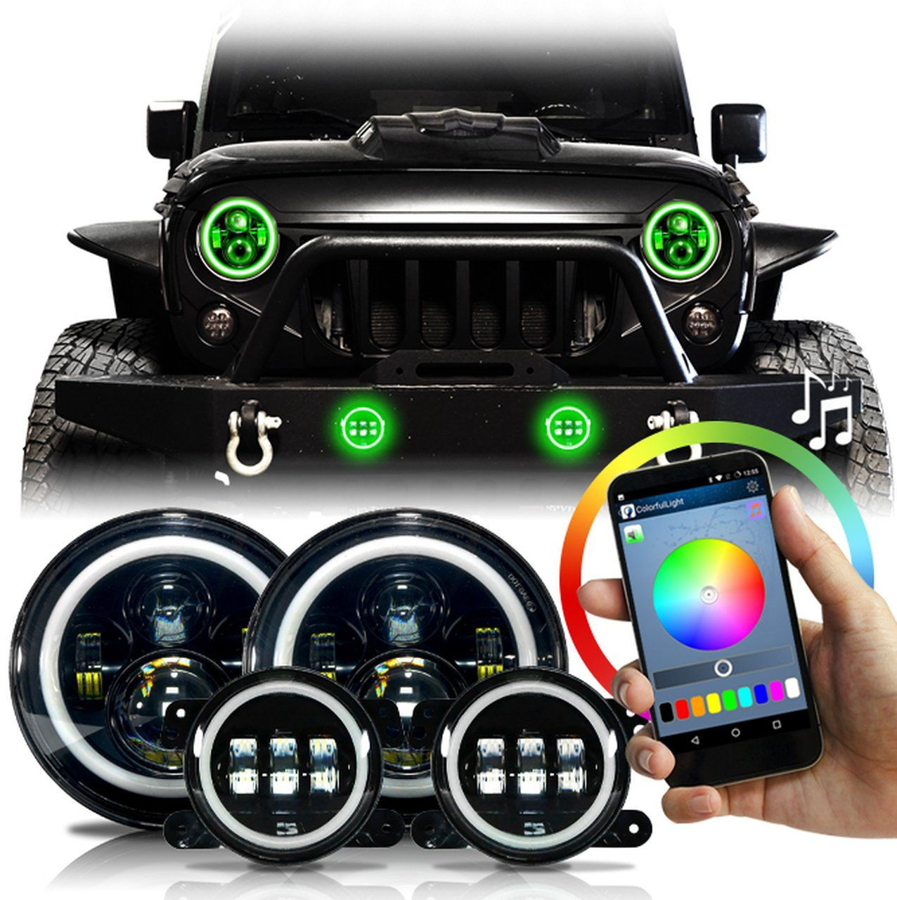Wallpaper #3kDmL5MBJhL2WPbalr5E41 Jeep Wrangler Rgb Halo LED Headlights Color Changing Full Set