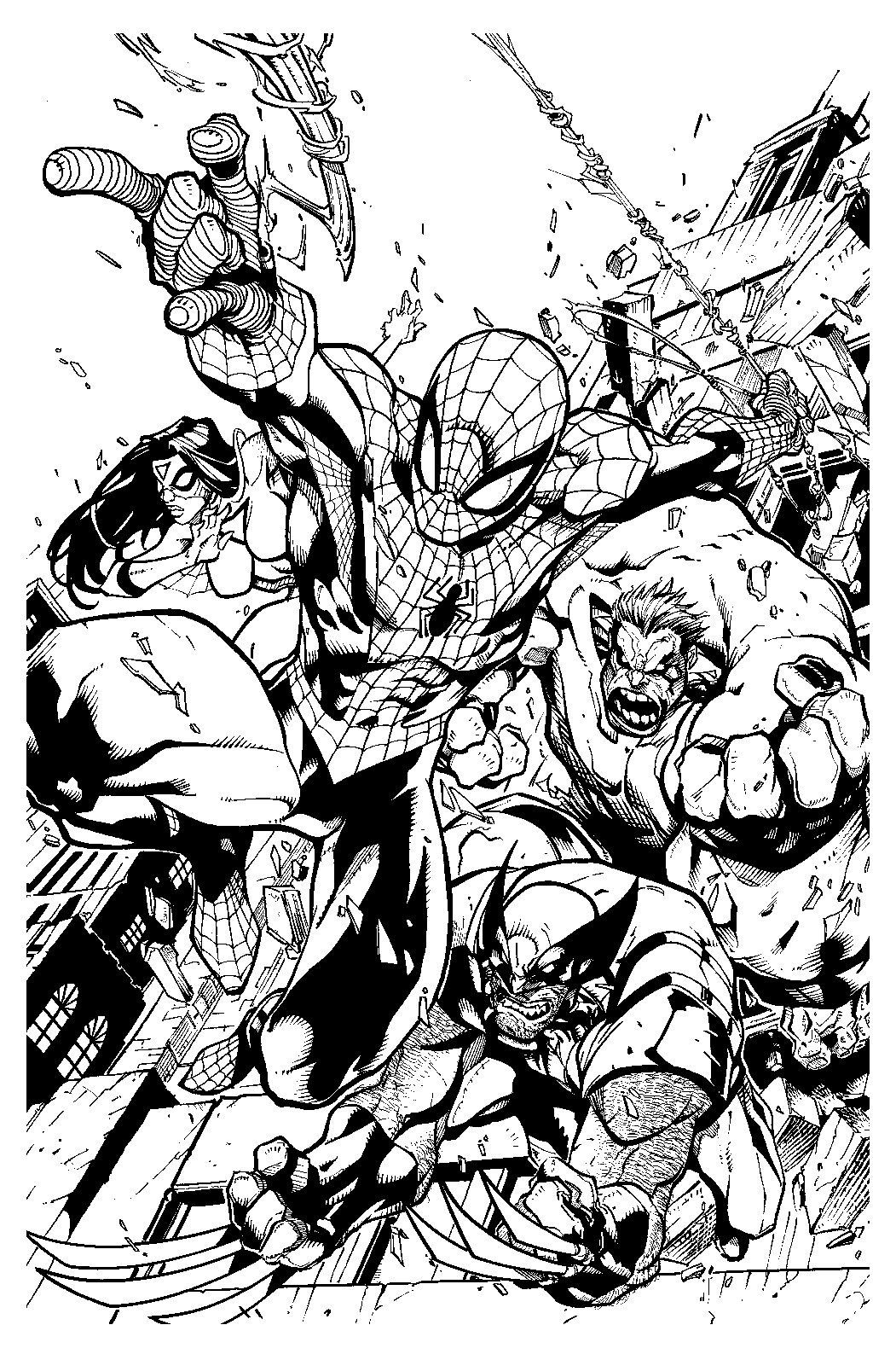 Wallpaper #mTGoNZMB5zzyi_yY9FeN174 Spiderman Hulk Spider Woman and Wolverine Line Art Comic Book