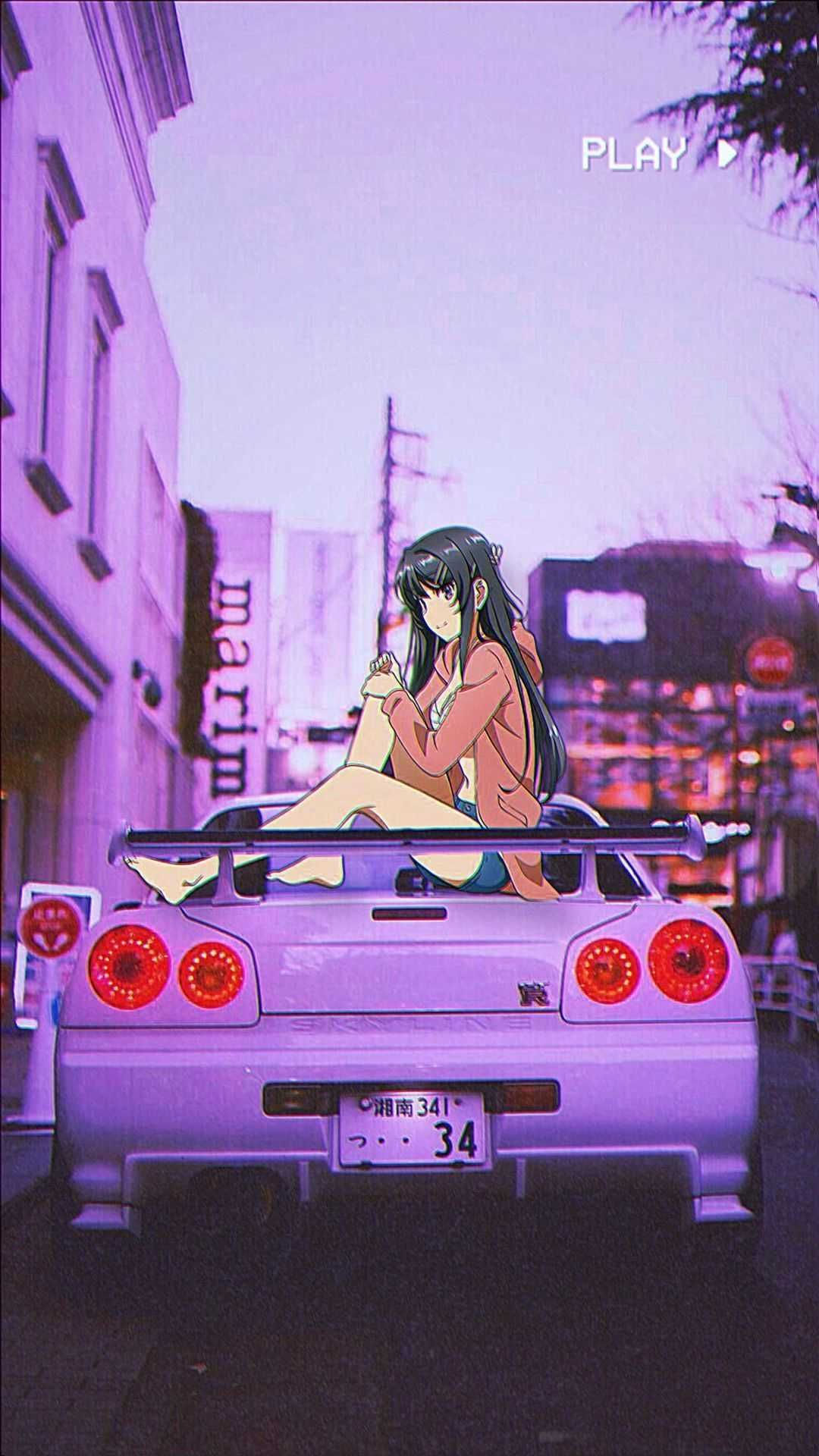 Wallpaper #46bf0 Download Girl Leaning on a Nissan Skyline Car Anime Wallpaper