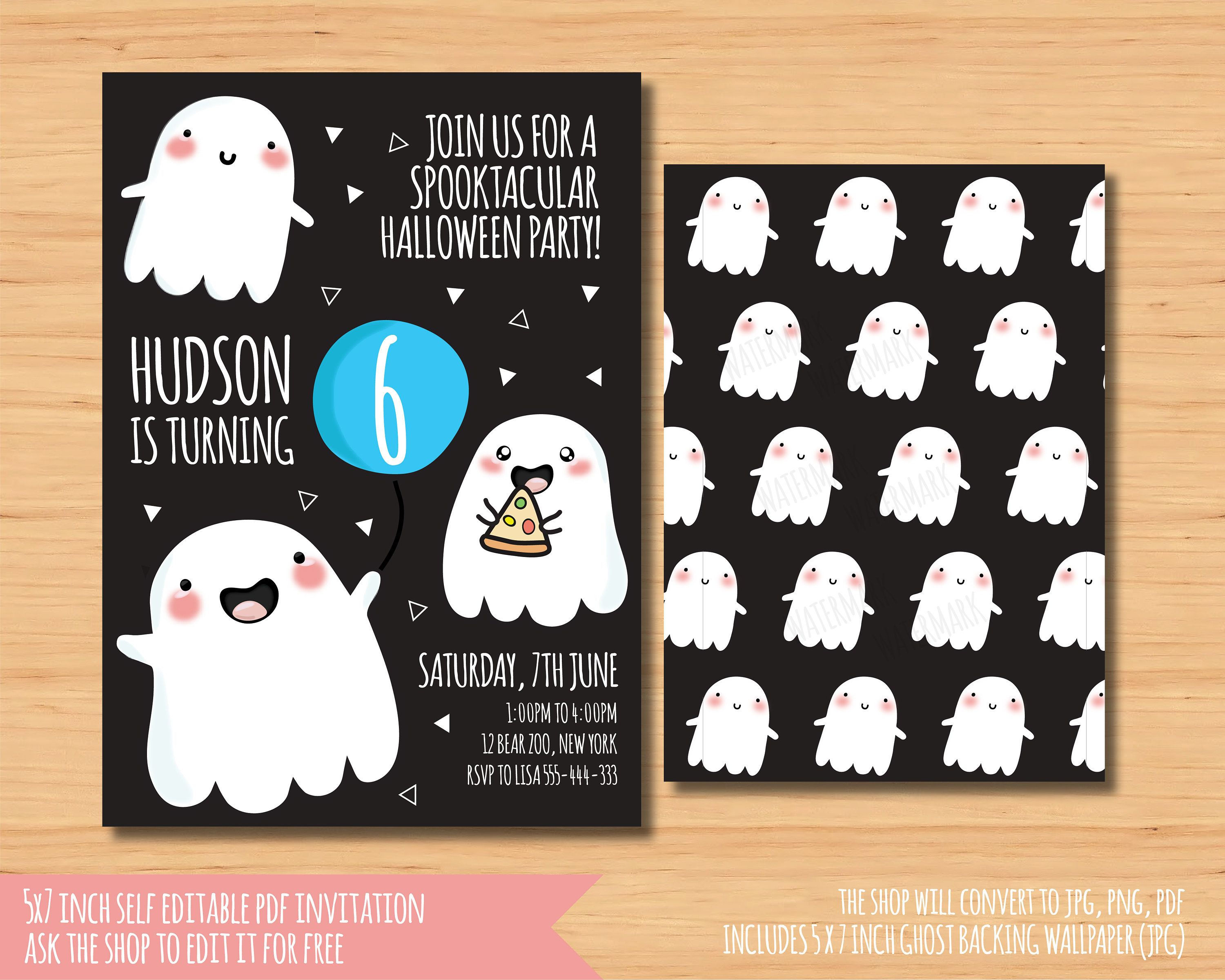 Wallpaper #XPTBOZMBKFX8bn3rFHcU173 Instant Download Personalised Halloween Ghost Birthday Party Invitation