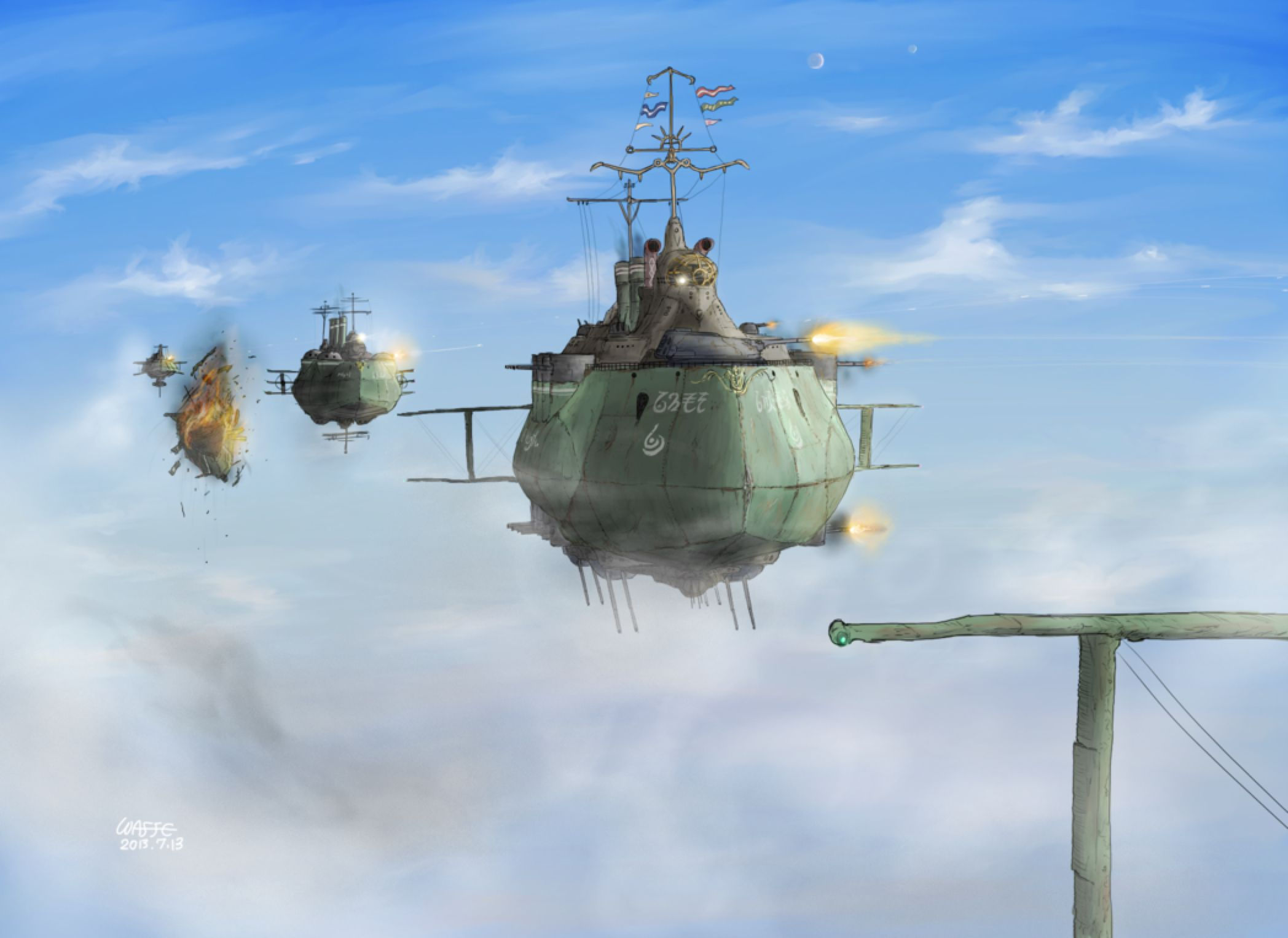 Wallpaper #PUDDMZMBJhL2WPbaScgj221 Encounter Battle Steampunk Airship Airship Art Dieselpunk